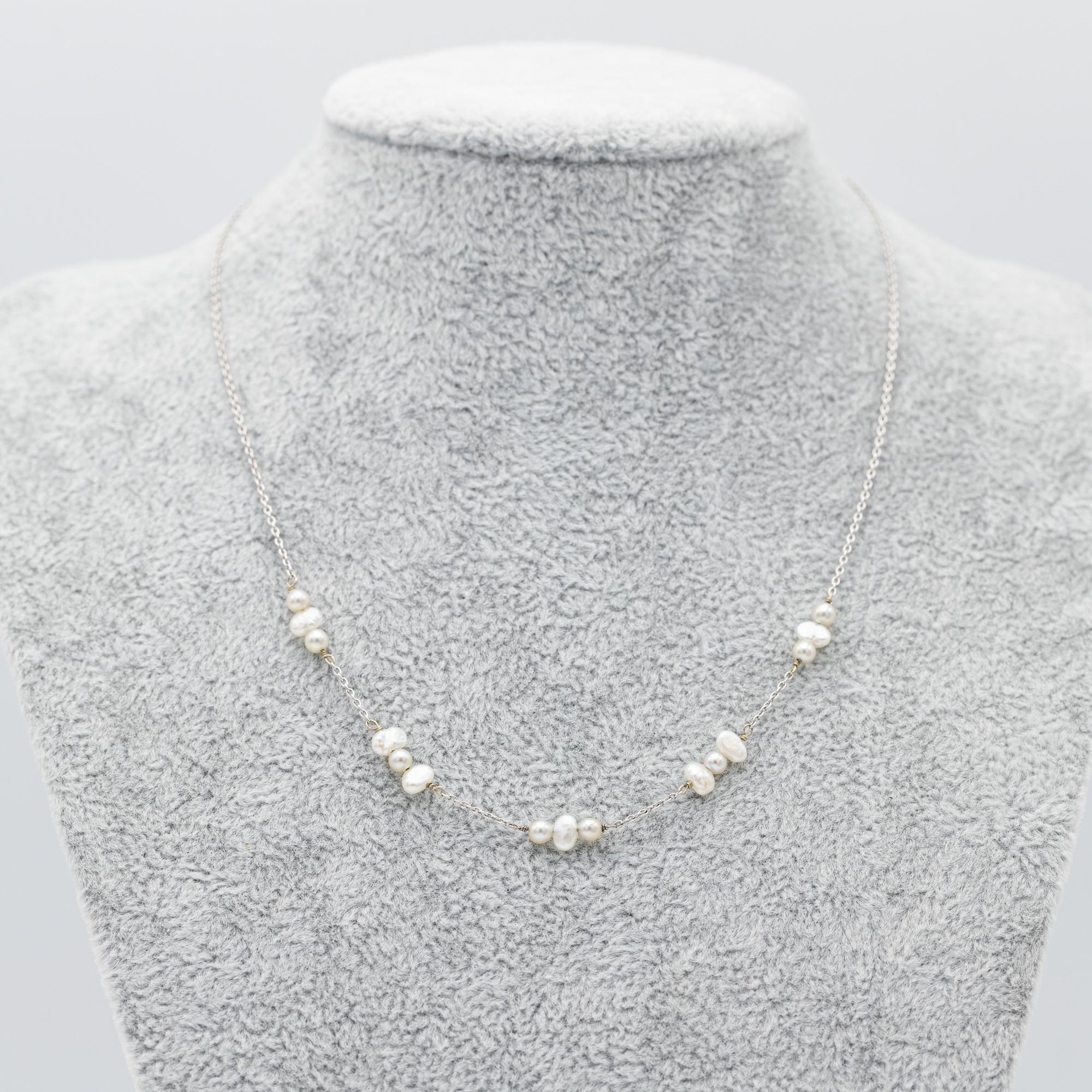18k gold - French white gold pearl Necklace - Birthstone April - Thin chain 3