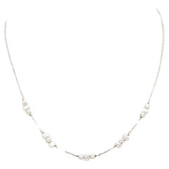 18k gold - French white gold pearl Necklace - Birthstone April - Thin chain