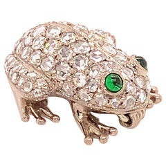 18k Gold Frog Pin Brooch 1.26ct TW Rose Cut Genuine Natural Diamonds '#J4847'