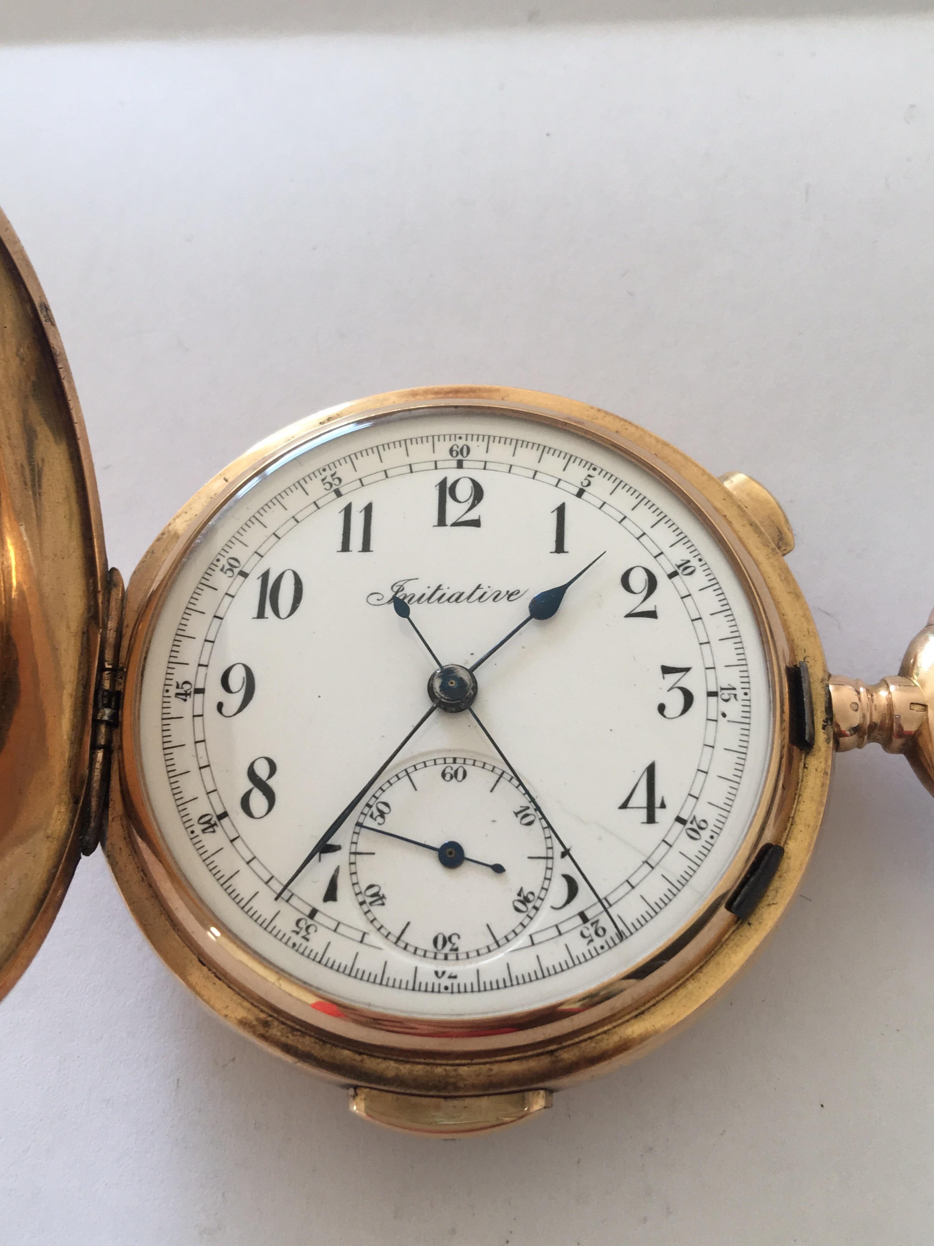 18k Gold Full Hunter Quarter Repeater Chronograph Pocket Watch Signed Initiative 1