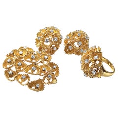 18k Gold Full Set: Ring, Earrings, Pendant/Pin