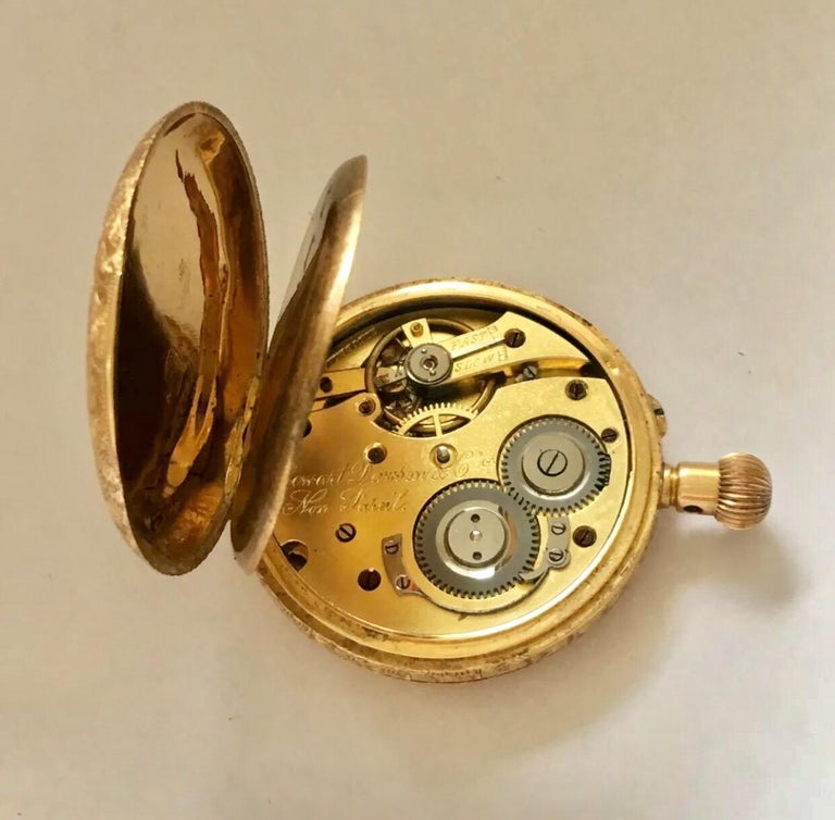 18 Karat Gold Fully Engraved Case Antique Small Pocket 'Fob' Watch For