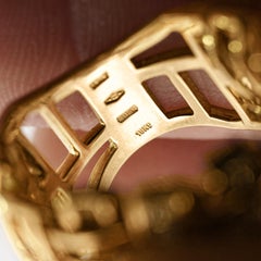 18K Gold Garavelli Signed Men's Italian Diamond Cage Link Ring