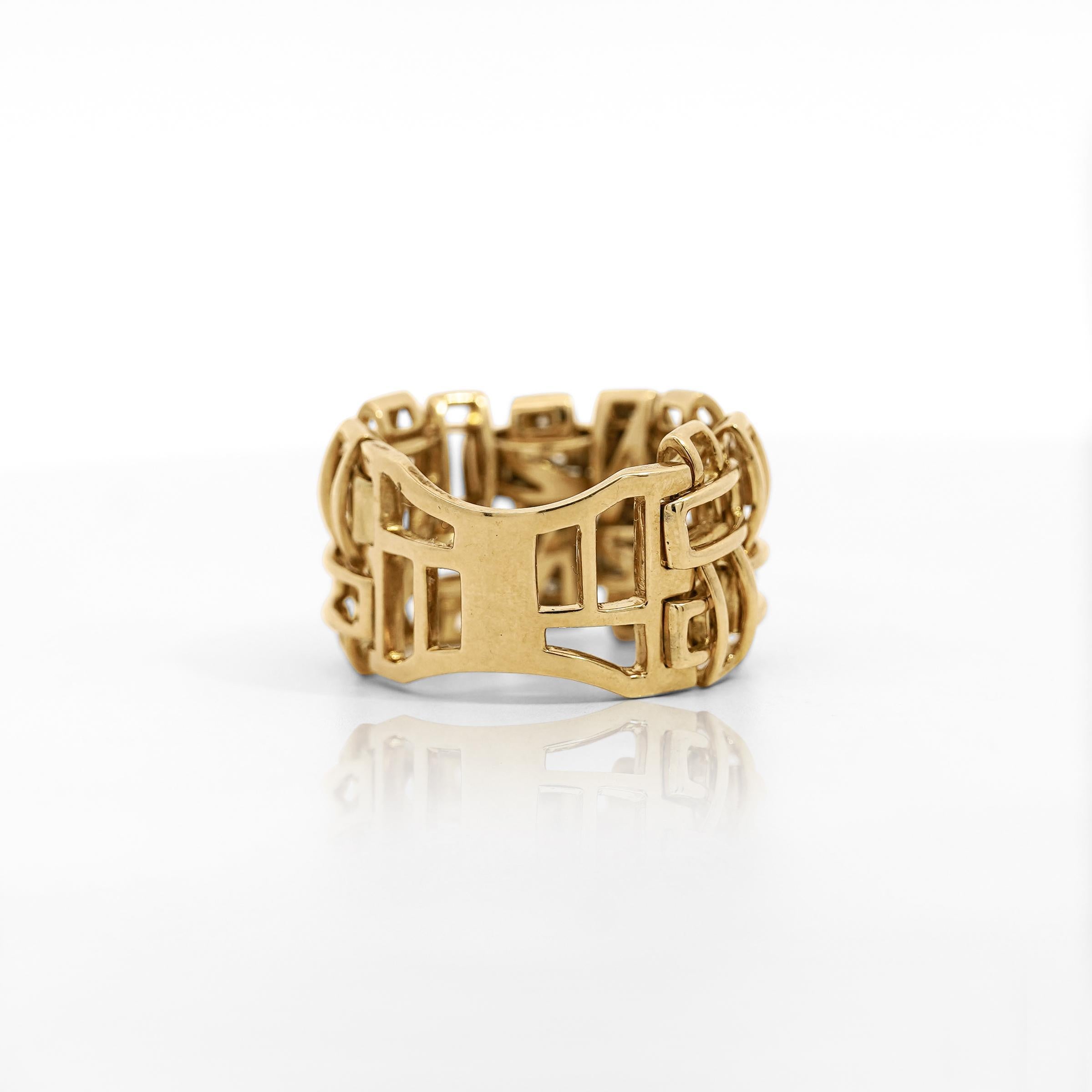 18K Gold Garavelli Signed Men's Italian Diamond Cage Link Ring For Sale 3