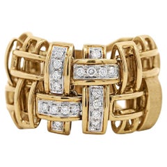 18K Gold Garavelli Signed Men's Italian Diamond Cage Link Ring