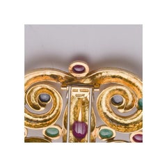 18 Karat Gold Gem-Set Scrolled Quatrefoil Brooch