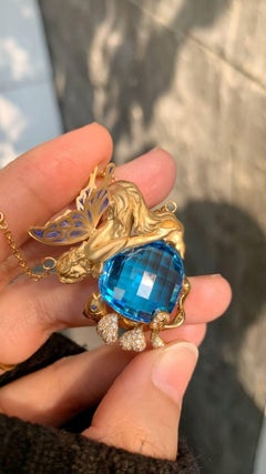 26.13 Carat Heart-Shaped Topaz 'Fairy on the Lake' Collection Diamond Necklace