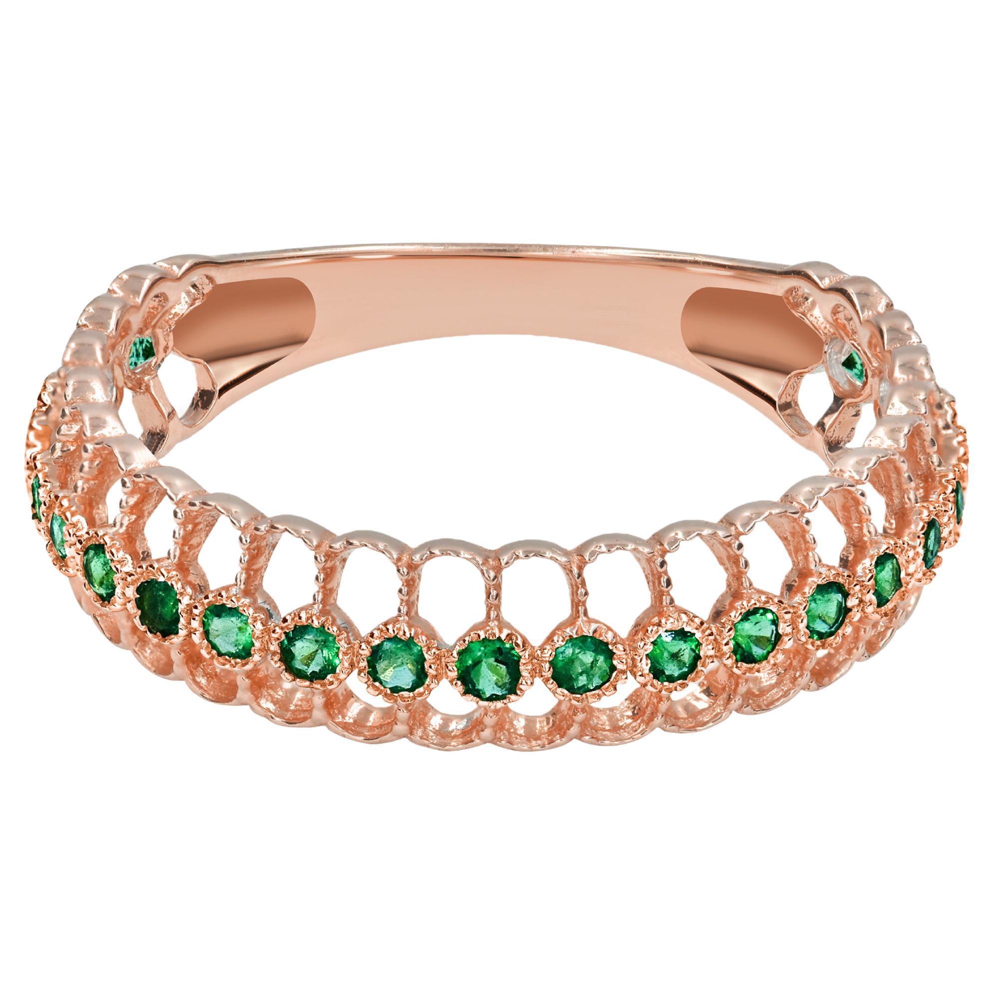 18k Gold Genuine Round Emerald Engagement Ring