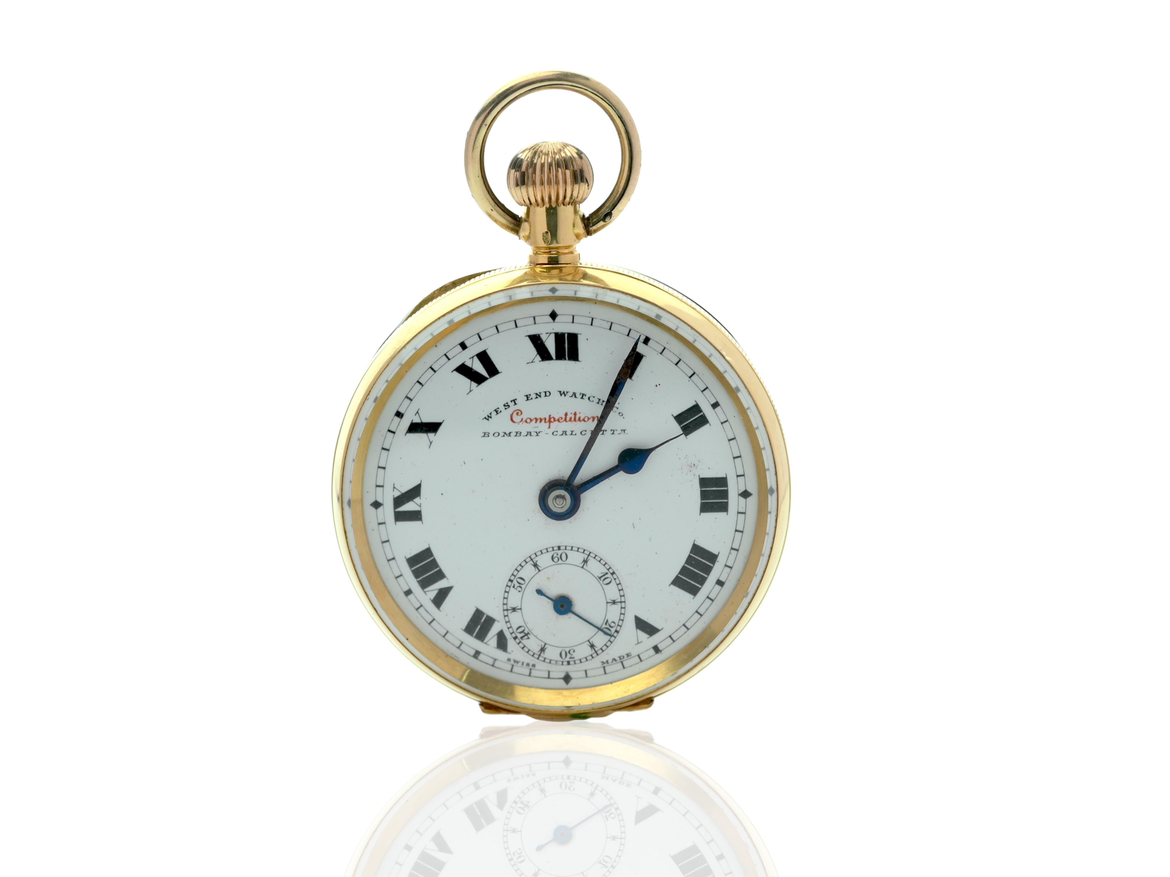 A 18K pocket watch from West End Watch co. manufactured during initial India's independence movement, model dates back to the early 1900s, It was a high-quality model (competition Bombay-Calcutta) in the west end collection. Made in Switzerland the