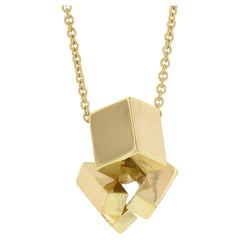 18k Gold Geometric Cube Abstract Slide Pendant on Adjustable Chain Necklace
