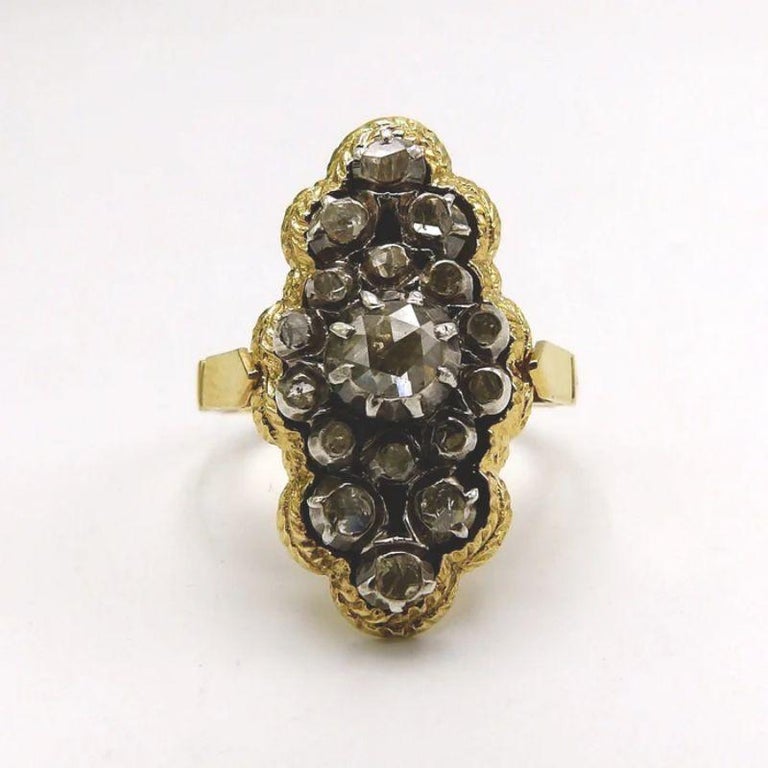 18K Gold Georgian Revival Ring with Rose Cut Diamonds Cluster For Sale ...