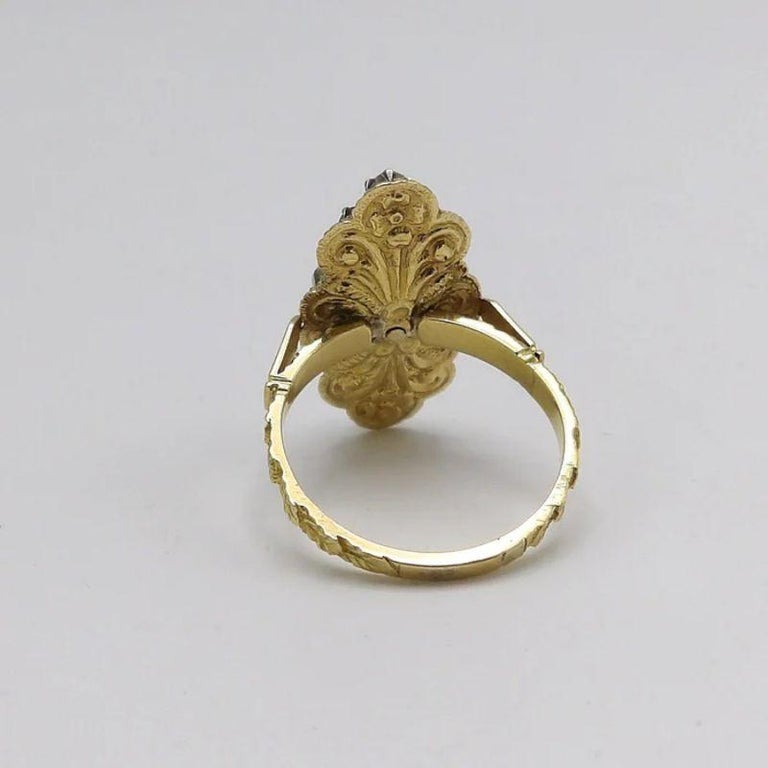 18K Gold Georgian Revival Ring with Rose Cut Diamonds Cluster For Sale ...