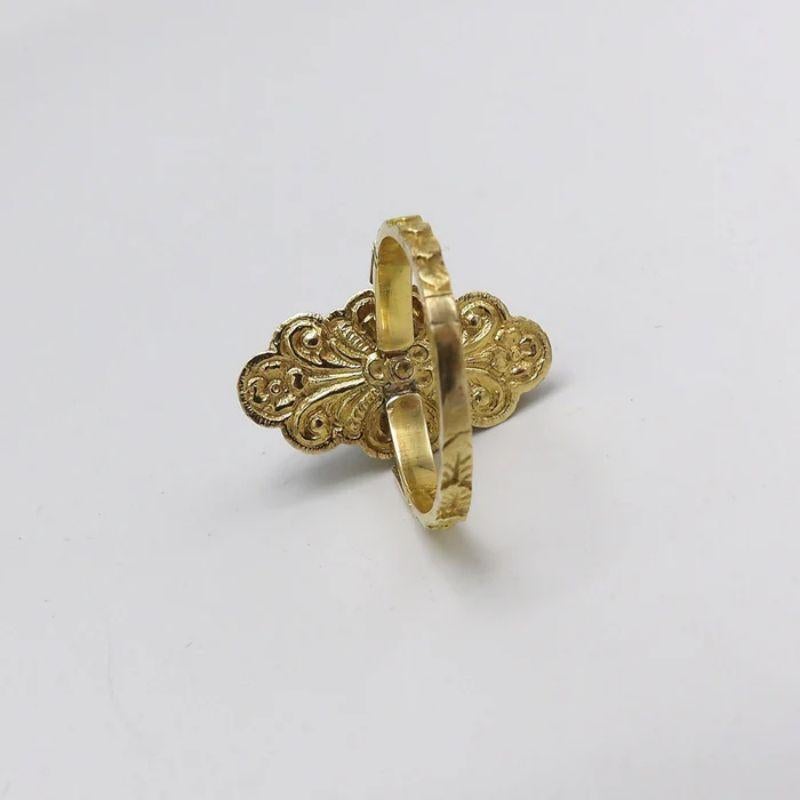 Women's 18K Gold Georgian Revival Ring with Rose Cut Diamonds Cluster For Sale