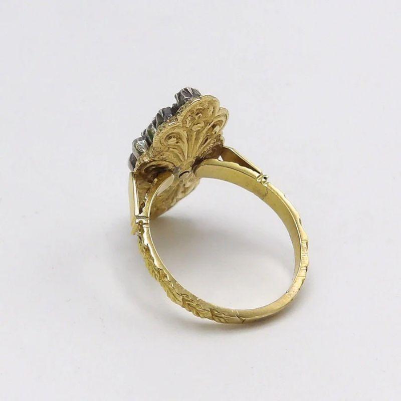 18K Gold Georgian Revival Ring with Rose Cut Diamonds Cluster For Sale 1