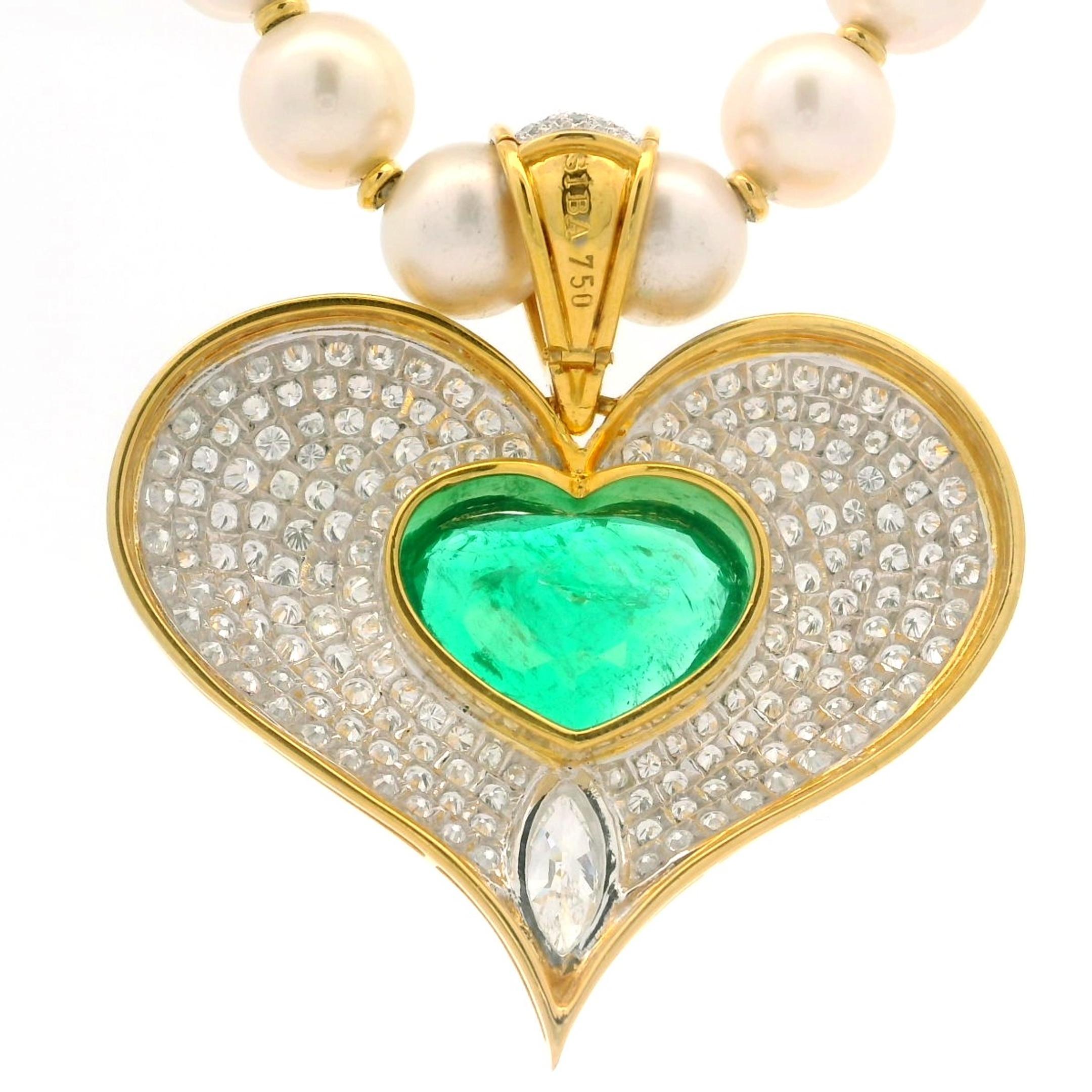 18 Karat Gold GIA 14,01 Karatw Smaragd Diamant Herzanhänger Anhänger Perlenkette im Angebot 6