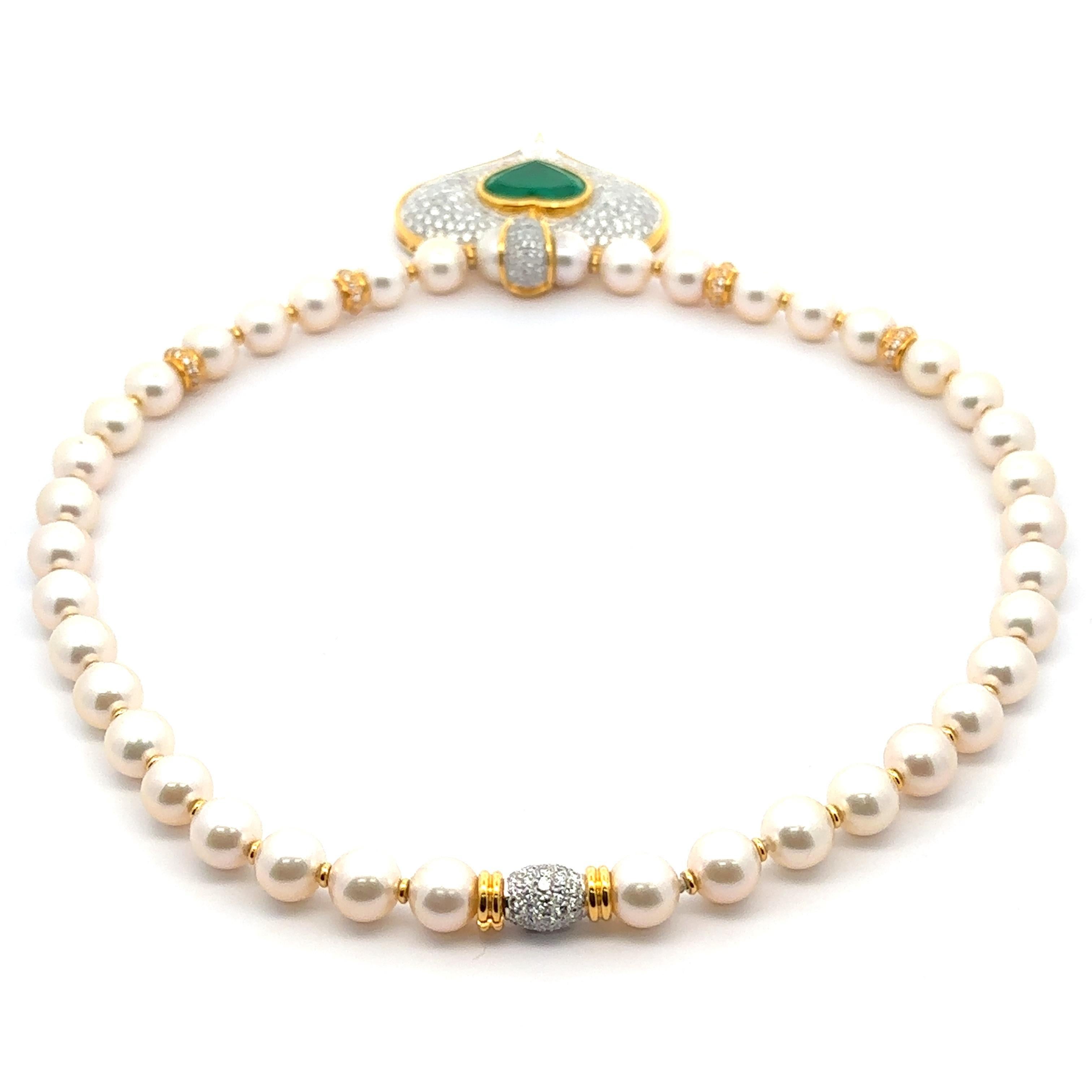 18 Karat Gold GIA 14,01 Karatw Smaragd Diamant Herzanhänger Anhänger Perlenkette im Angebot 2