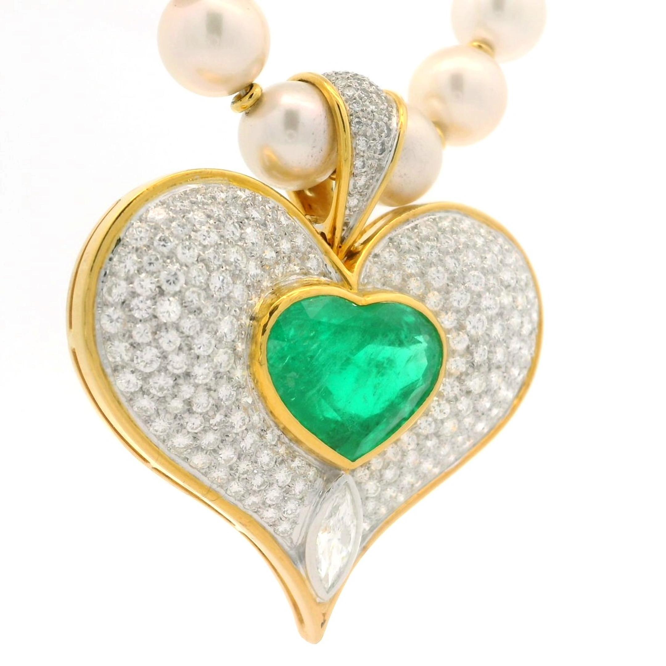 18 Karat Gold GIA 14,01 Karatw Smaragd Diamant Herzanhänger Anhänger Perlenkette im Angebot 4