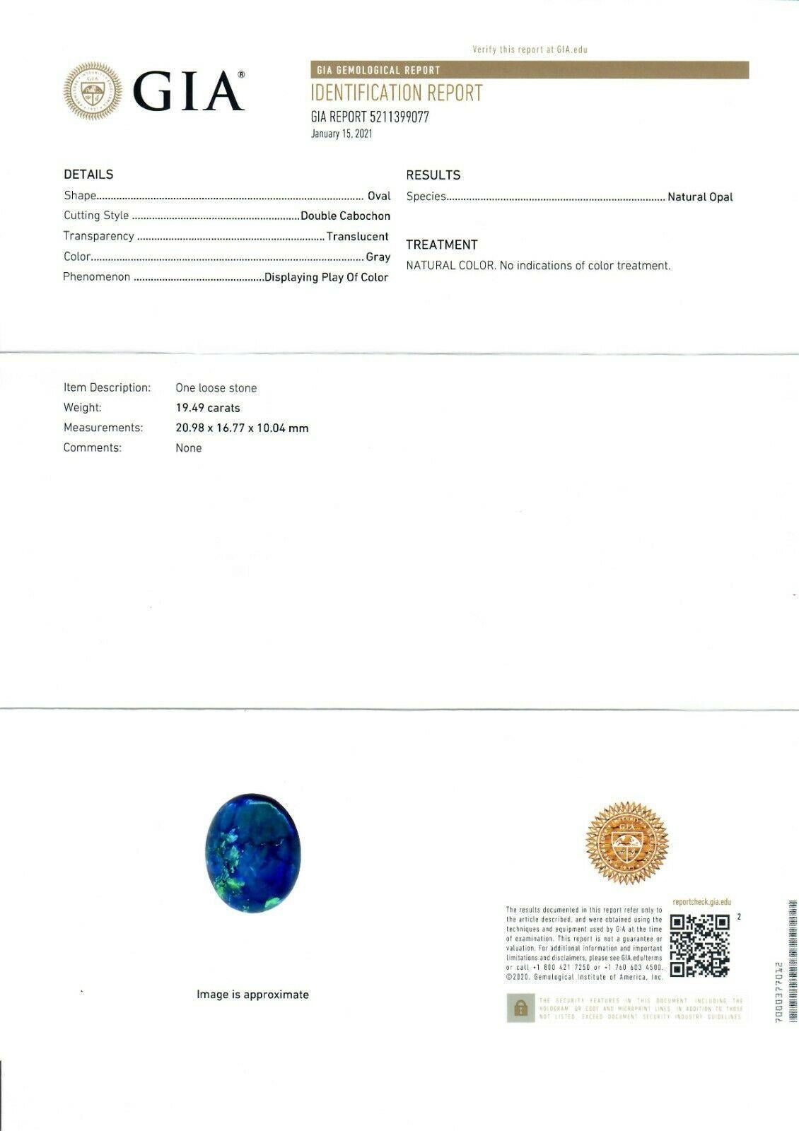 18k Gold GIA 19.49ct Oval Gray Opal Pendant w/ Diamond Sapphire & Emerald Spray For Sale 4