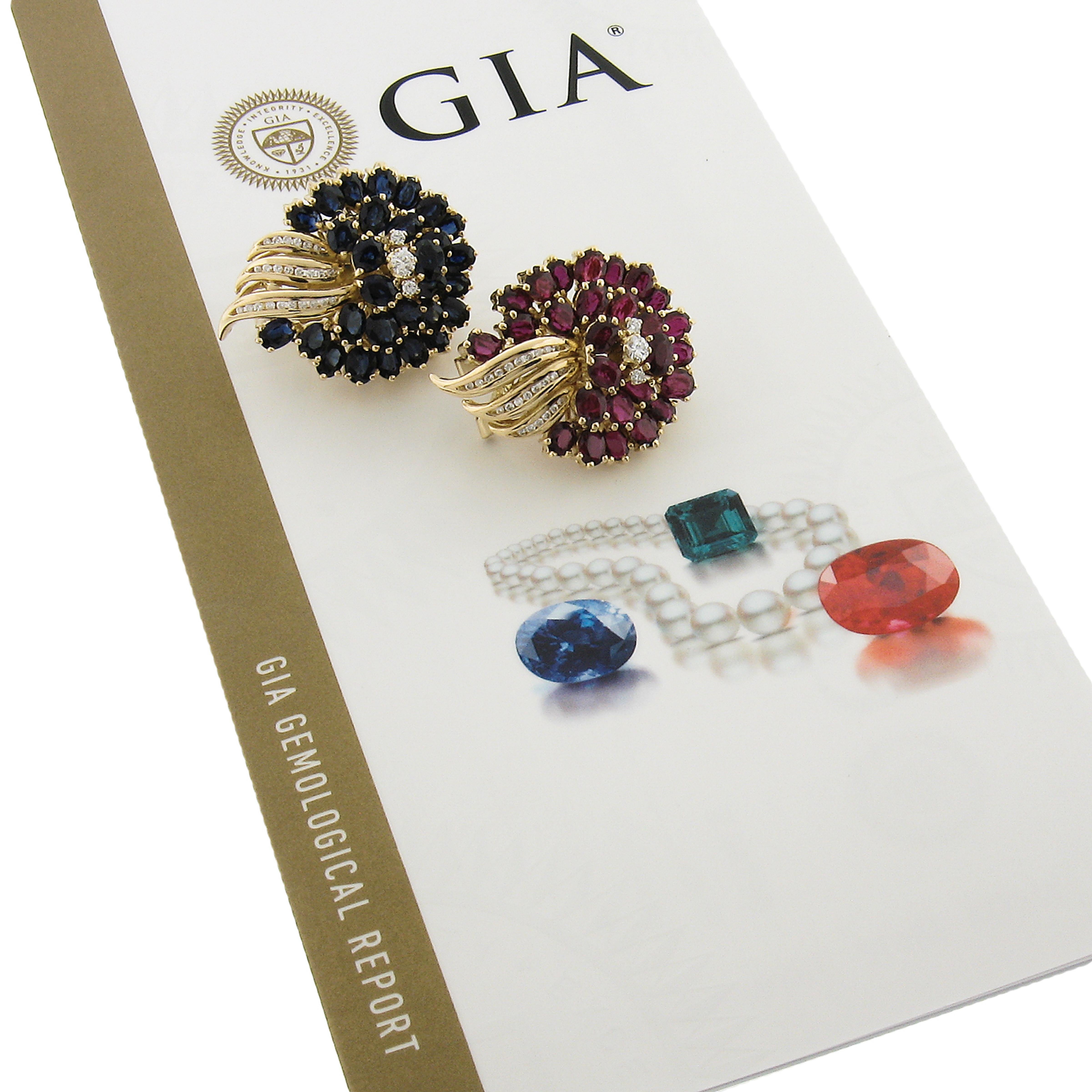 18K Gold GIA 20,65ctw Rubin Saphir & Diamant Große florale Statement-Ohrringe mit Blumenmuster im Angebot 2