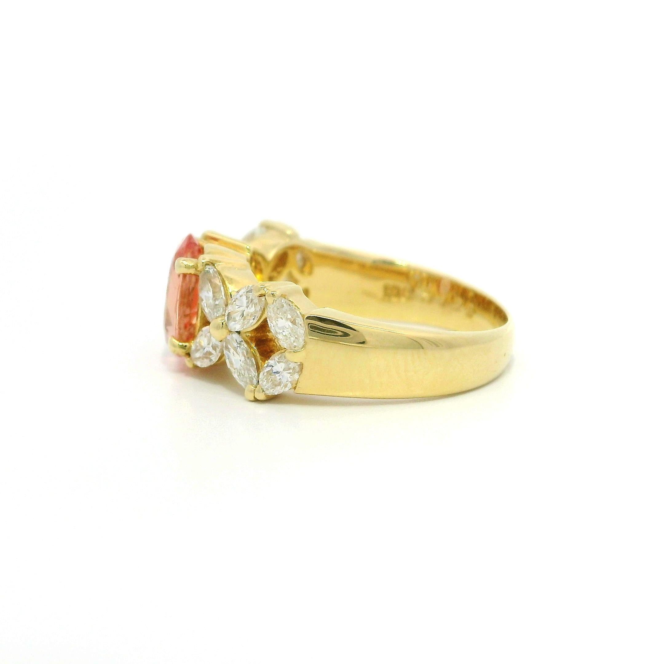 18k Gold GIA 2.18ctw No Heat Padparadscha Sapphire & Marquise Diamond Band Ring For Sale 7