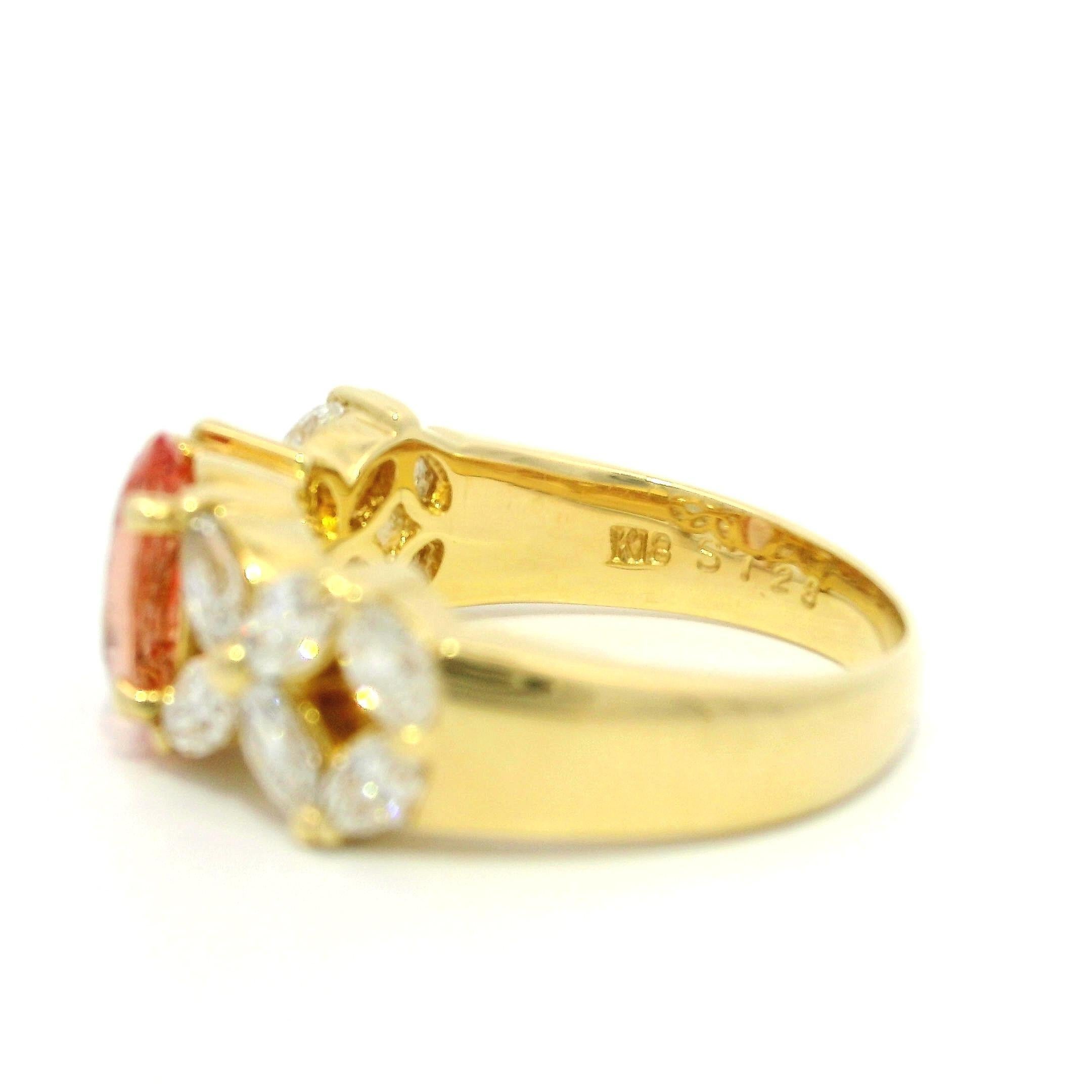 18k Gold GIA 2.18ctw No Heat Padparadscha Sapphire & Marquise Diamond Band Ring For Sale 9