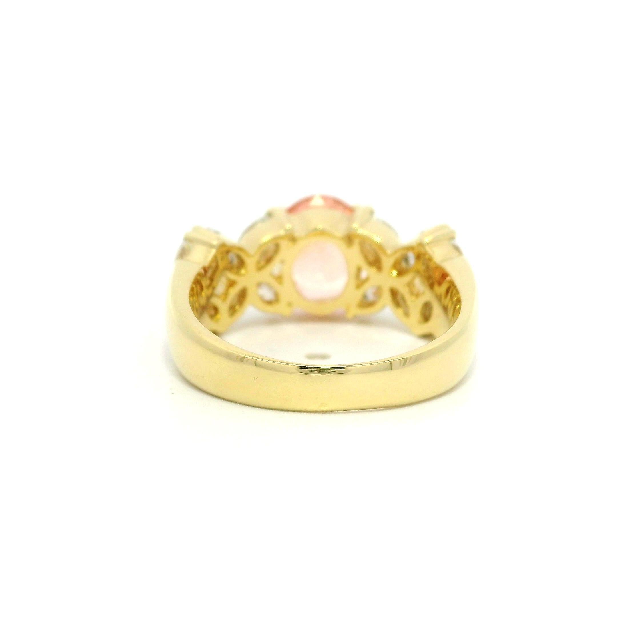 18k Gold GIA 2.18ctw No Heat Padparadscha Sapphire & Marquise Diamond Band Ring For Sale 10