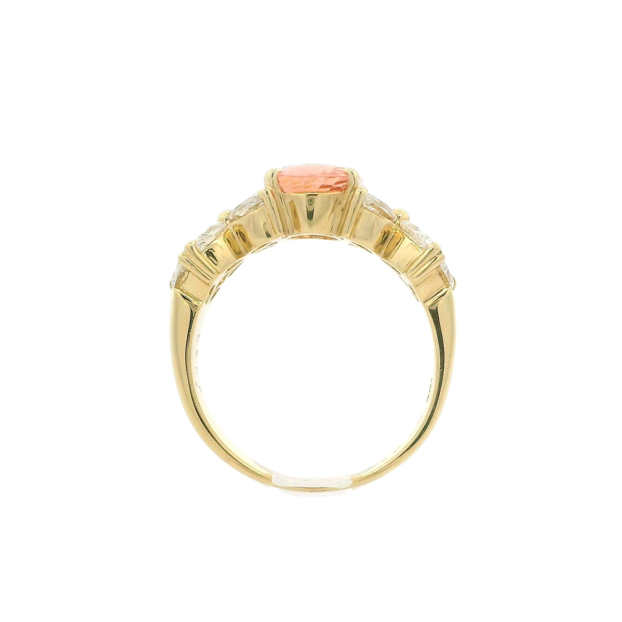 18k Gold GIA 2.18ctw No Heat Padparadscha Sapphire & Marquise Diamond Band Ring For Sale 11