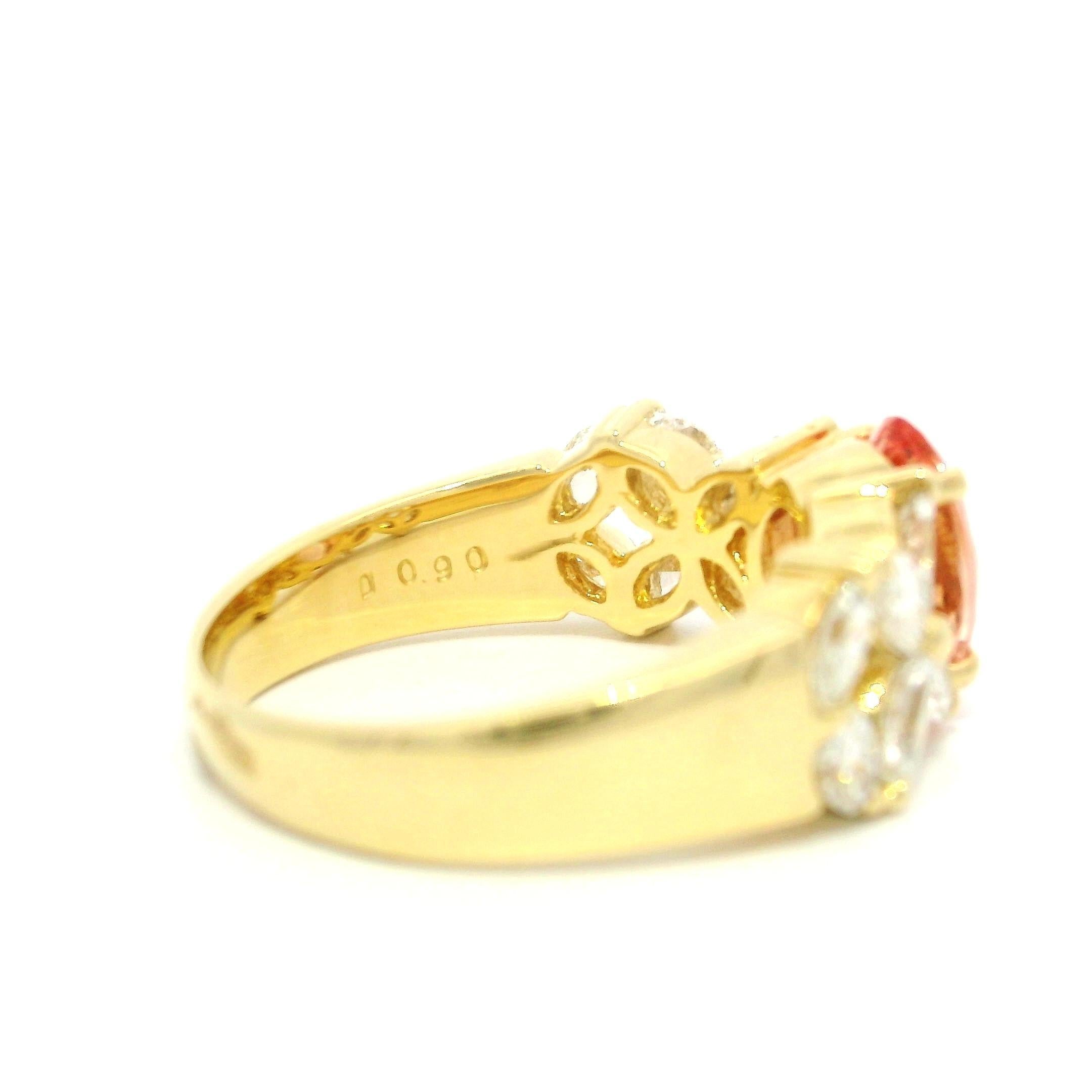 Brilliant Cut 18k Gold GIA 2.18ctw No Heat Padparadscha Sapphire & Marquise Diamond Band Ring For Sale