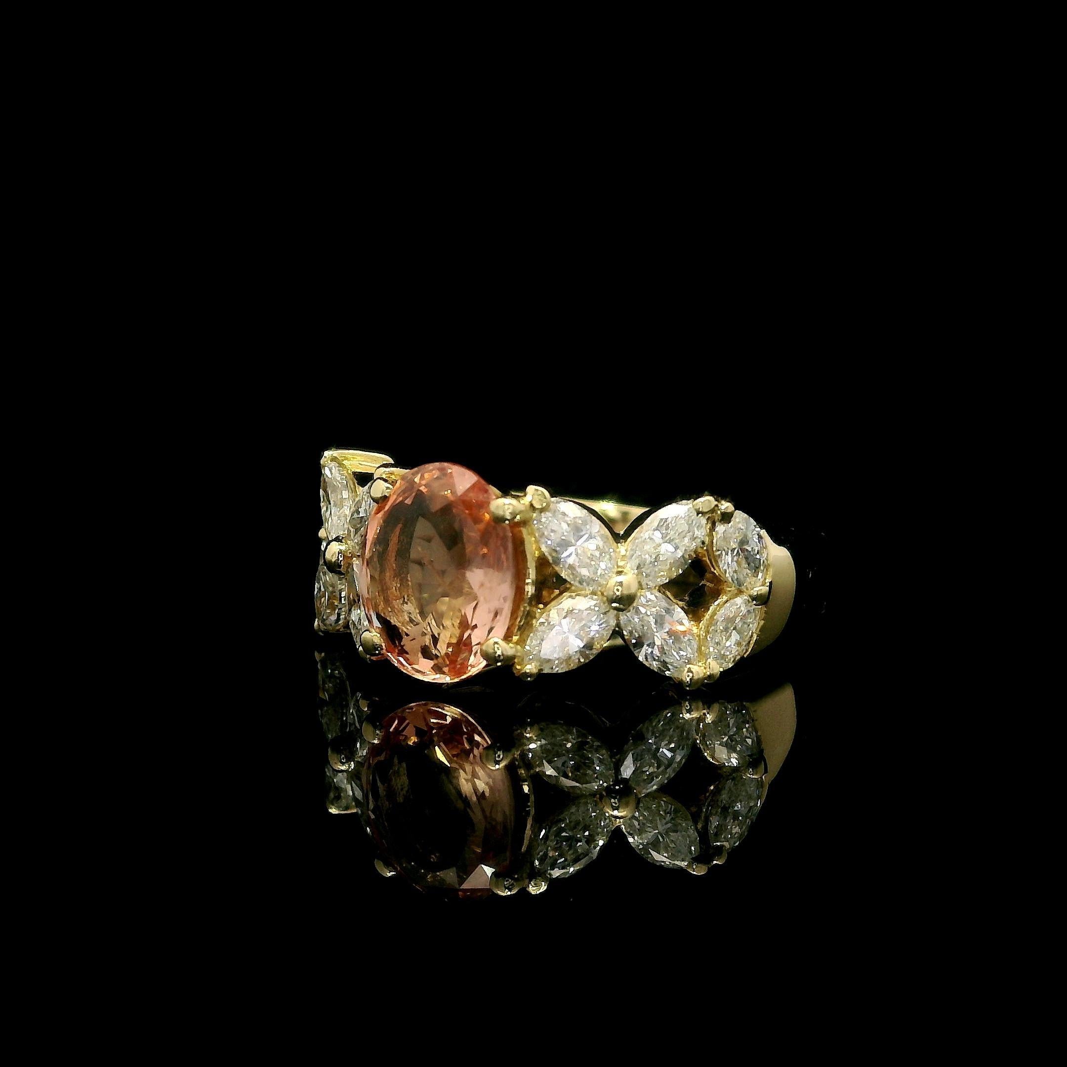 18k Gold GIA 2.18ctw No Heat Padparadscha Sapphire & Marquise Diamond Band Ring For Sale 1