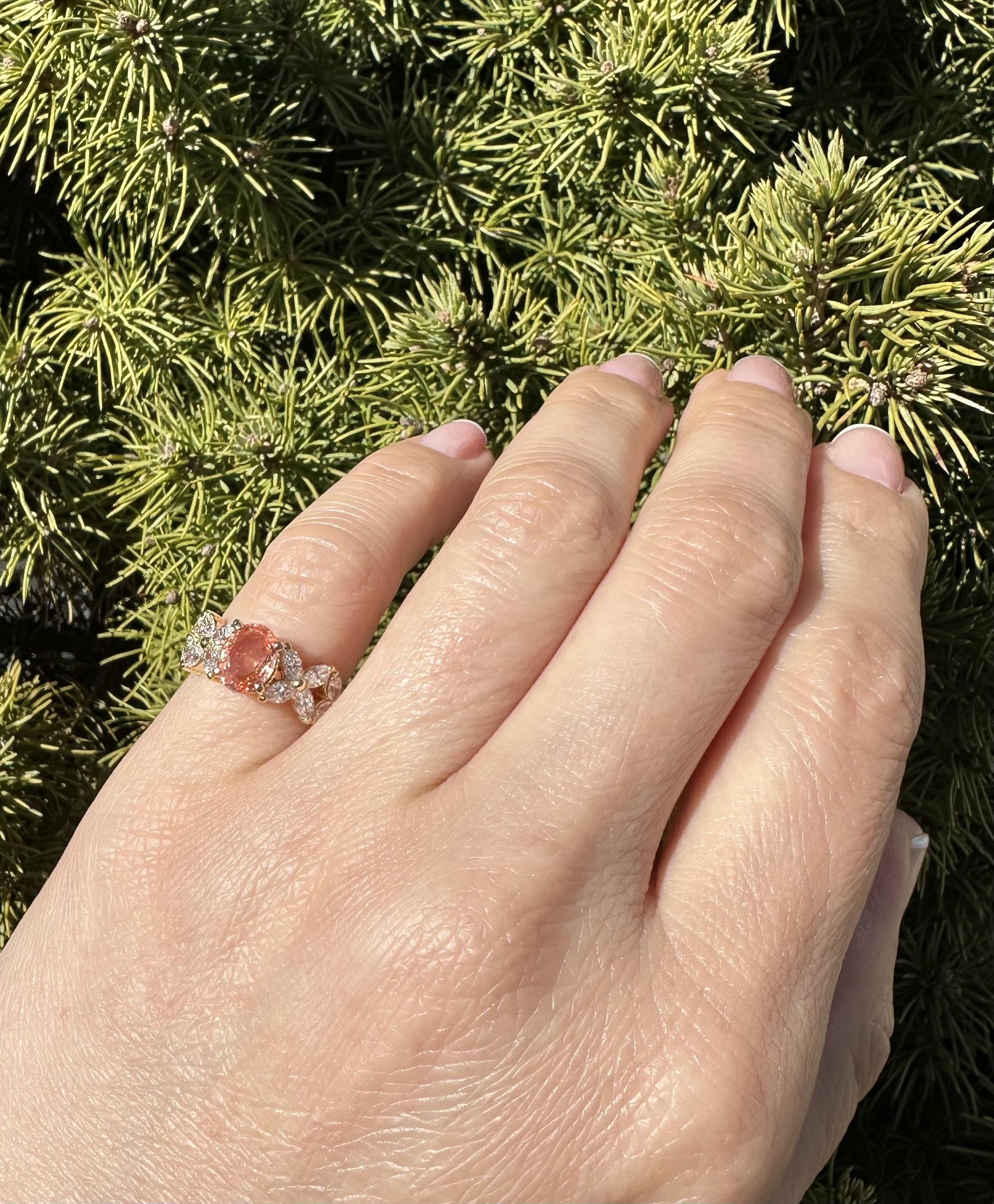18k Gold GIA 2.18ctw No Heat Padparadscha Sapphire & Marquise Diamond Band Ring For Sale 3