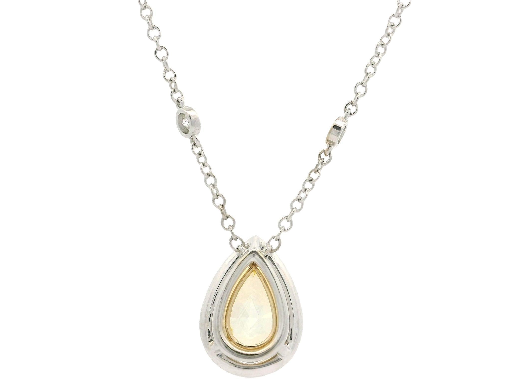 18k Gold GIA 2.70ctw Fancy Yellow Pear Diamond Tear Drop Pendant Necklace In Excellent Condition For Sale In Montclair, NJ