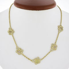 18k Gold GIA 2ctw GIA Colored Pink Yellow Diamond Flower Station Necklace Chain