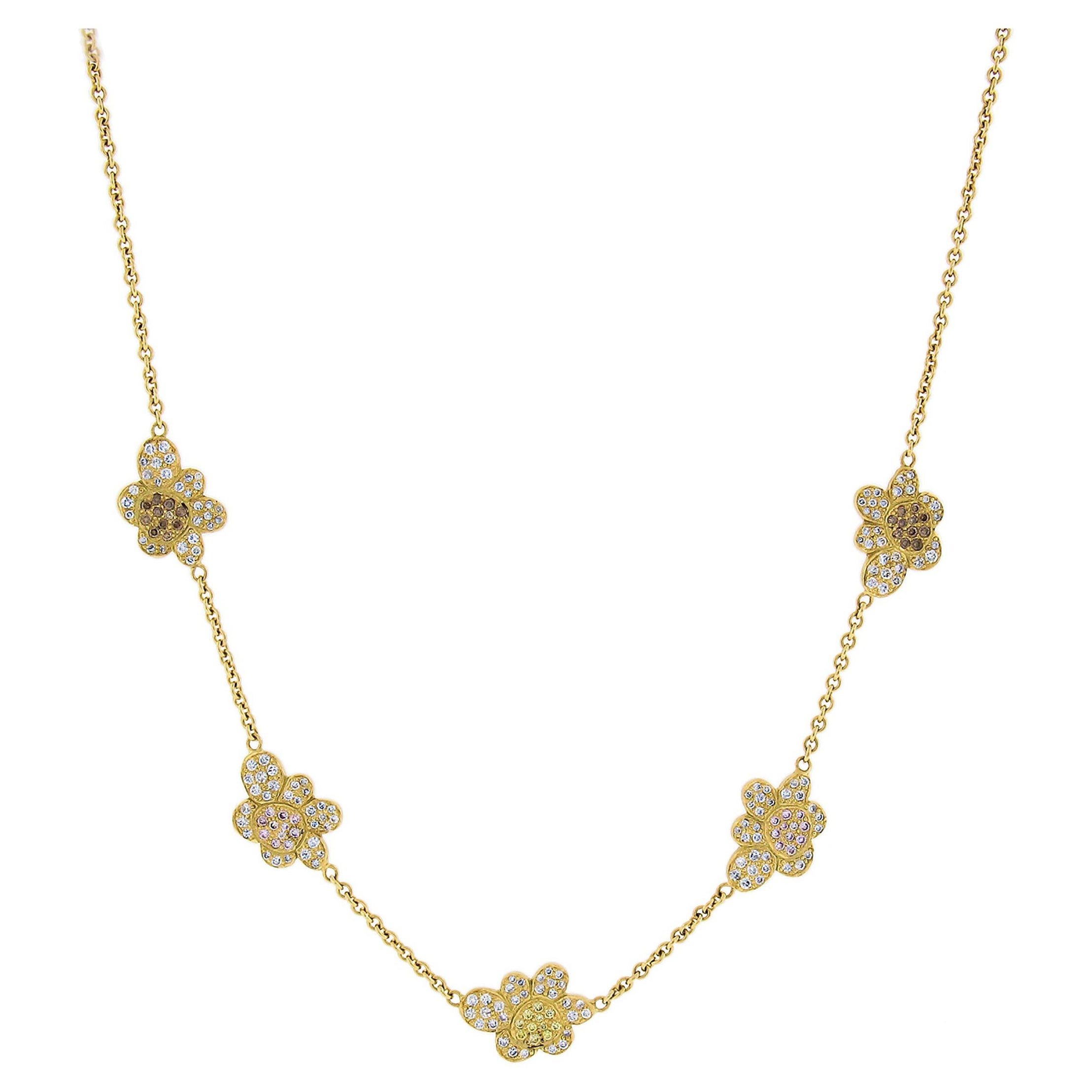 Collar de Oro de 18k GIA 2ctw GIA Color Rosa Amarillo Diamante Flor Estación Cadena en venta