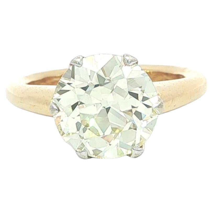 18k Gold GIA 3.11ct Large Old European Cut Diamond Solitaire Engagement Ring For Sale