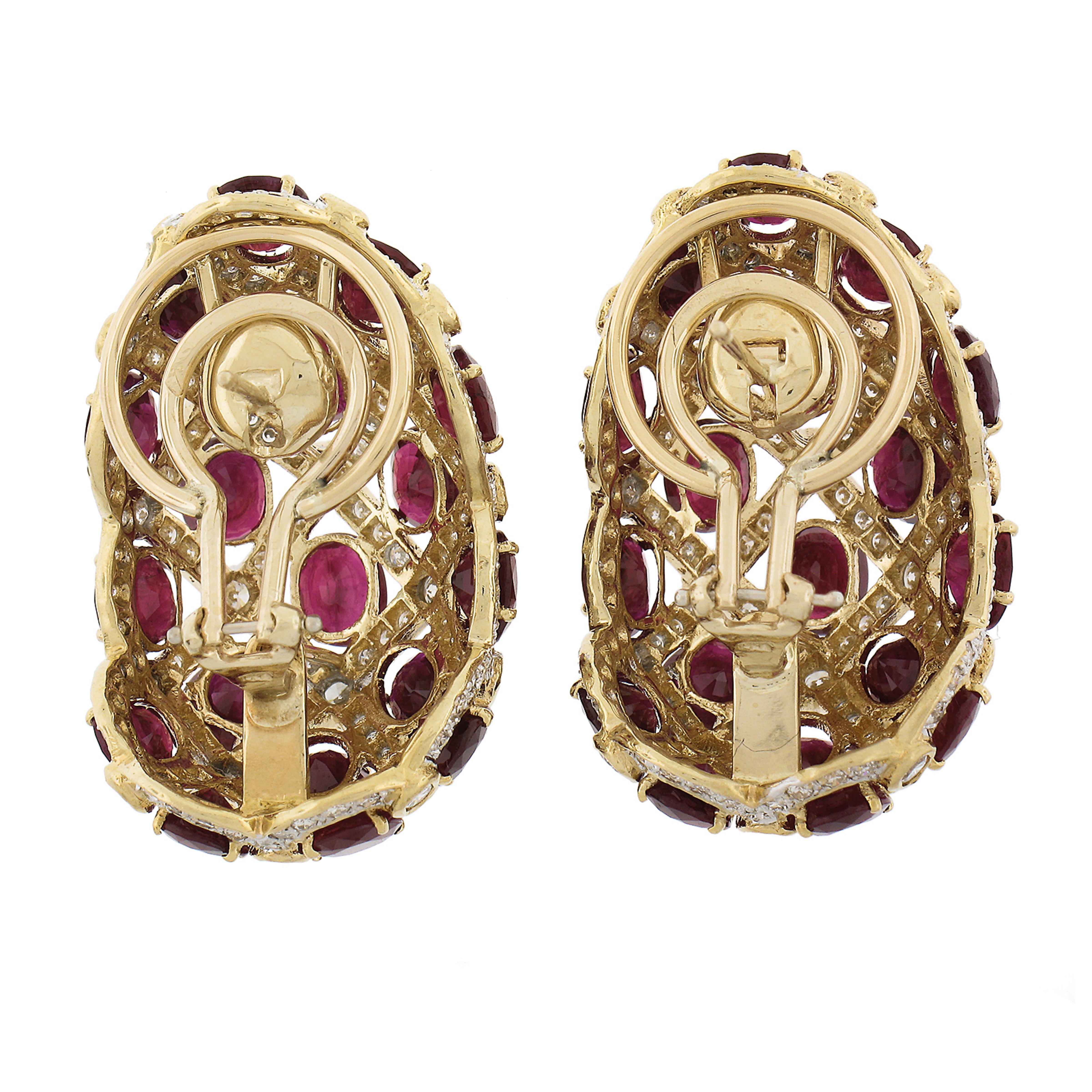 Boucles d'oreilles en or 18K GIA 34.50ctw Burma Ruby Oval & Diamond Large Weave Statement Earrings Pour femmes en vente