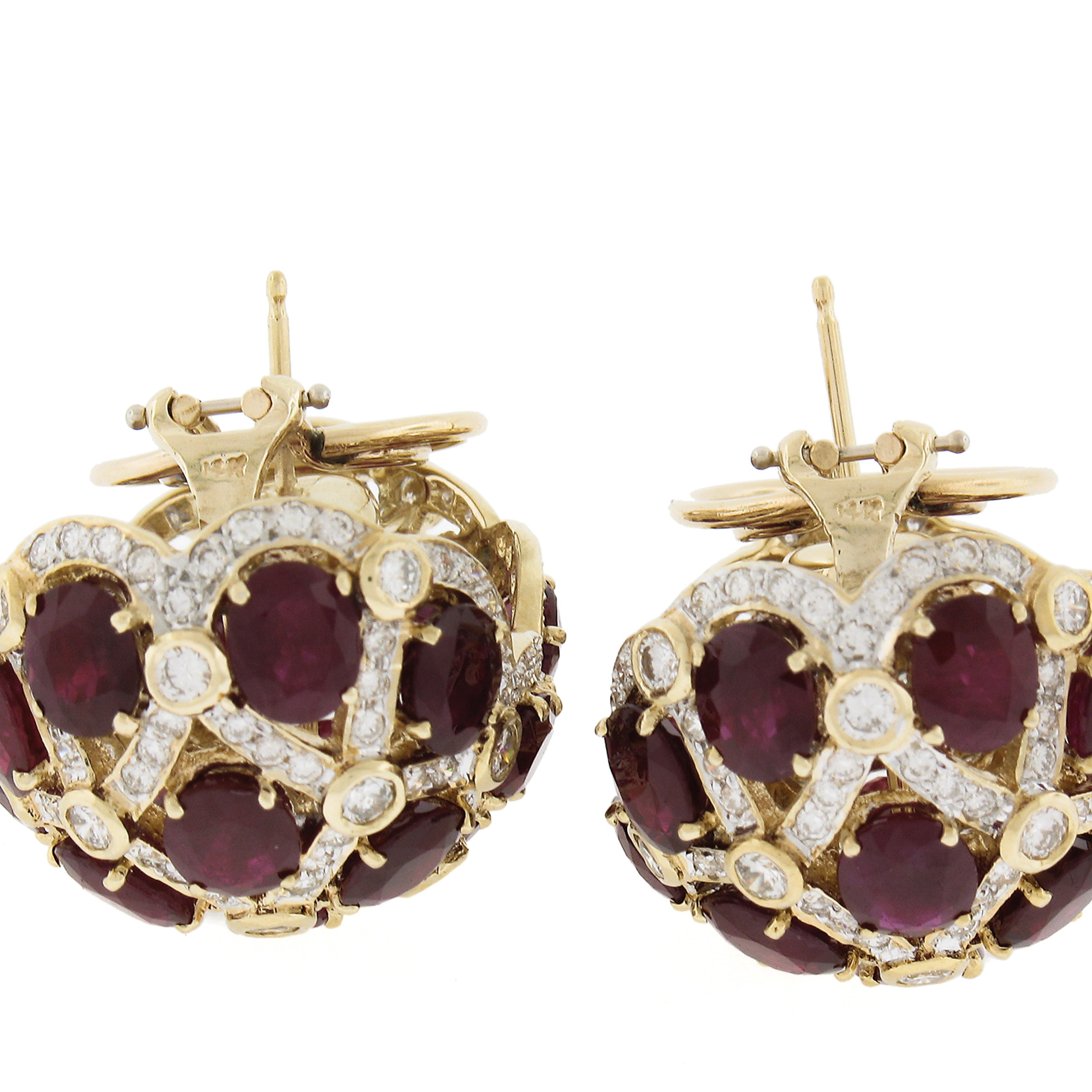 18K Gold GIA 34.50ctw Burma Oval Ruby & Diamond Large Weave Statement Earrings For Sale 2