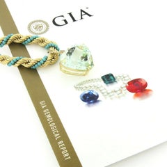 18K Gold GIA 53.58ctw Heart Aquamarine Enhancer Pendant & Turquoise Rope Chain
