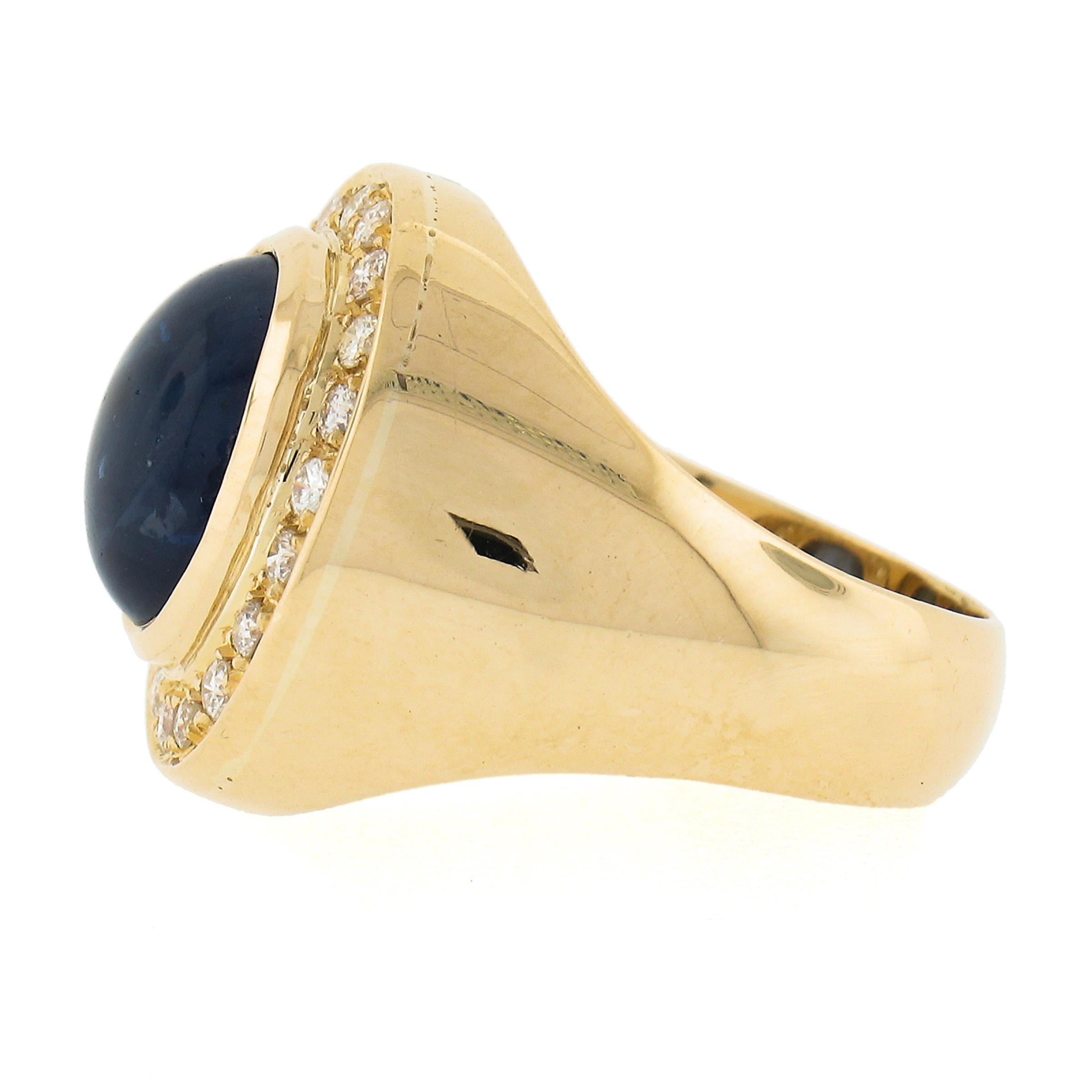 18K Gold GIA 5.35ctw Oval Cabochon Blue Sapphire w/ Diamond Halo Cocktail Ring 2