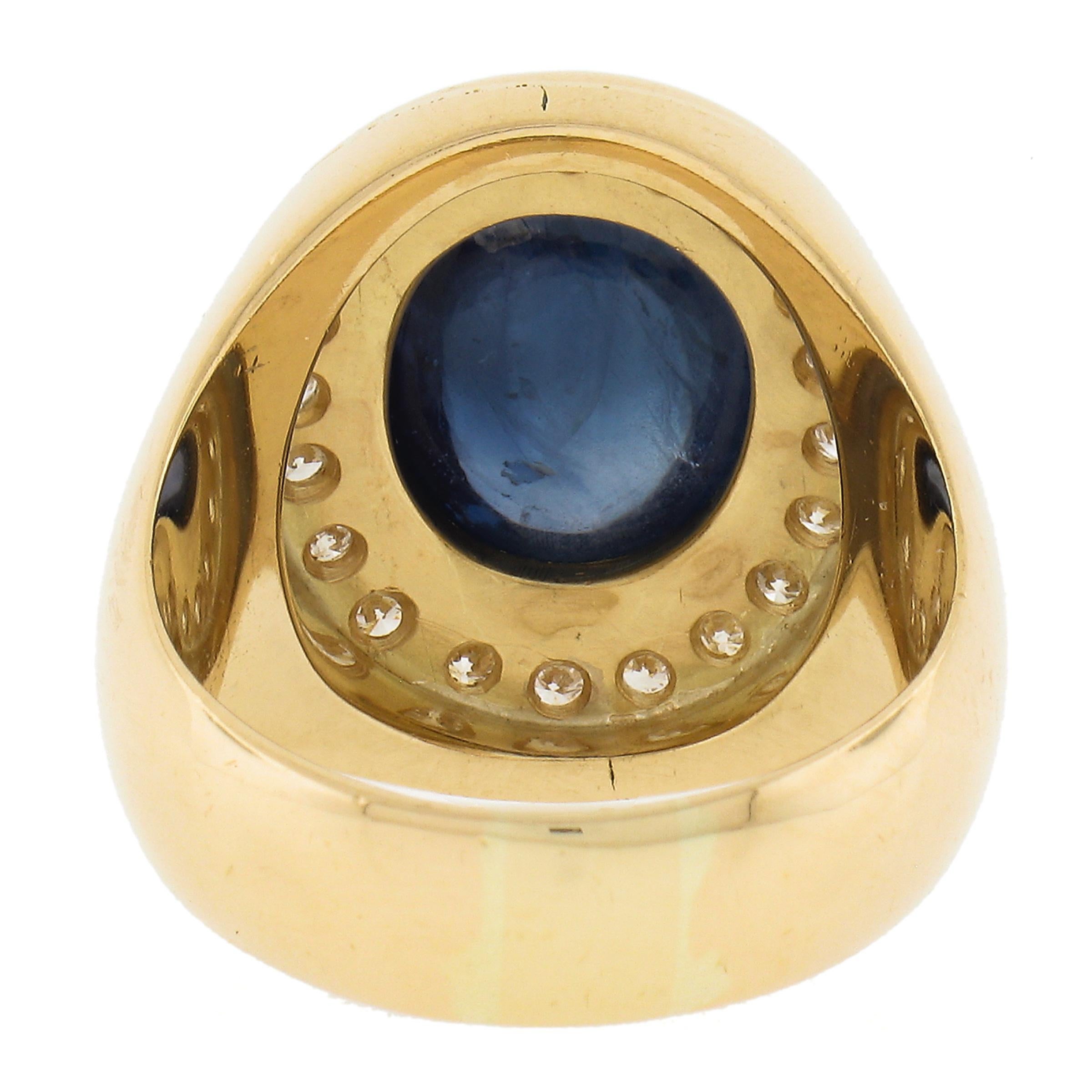 18K Gold GIA 5.35ctw Oval Cabochon Blue Sapphire w/ Diamond Halo Cocktail Ring For Sale 3