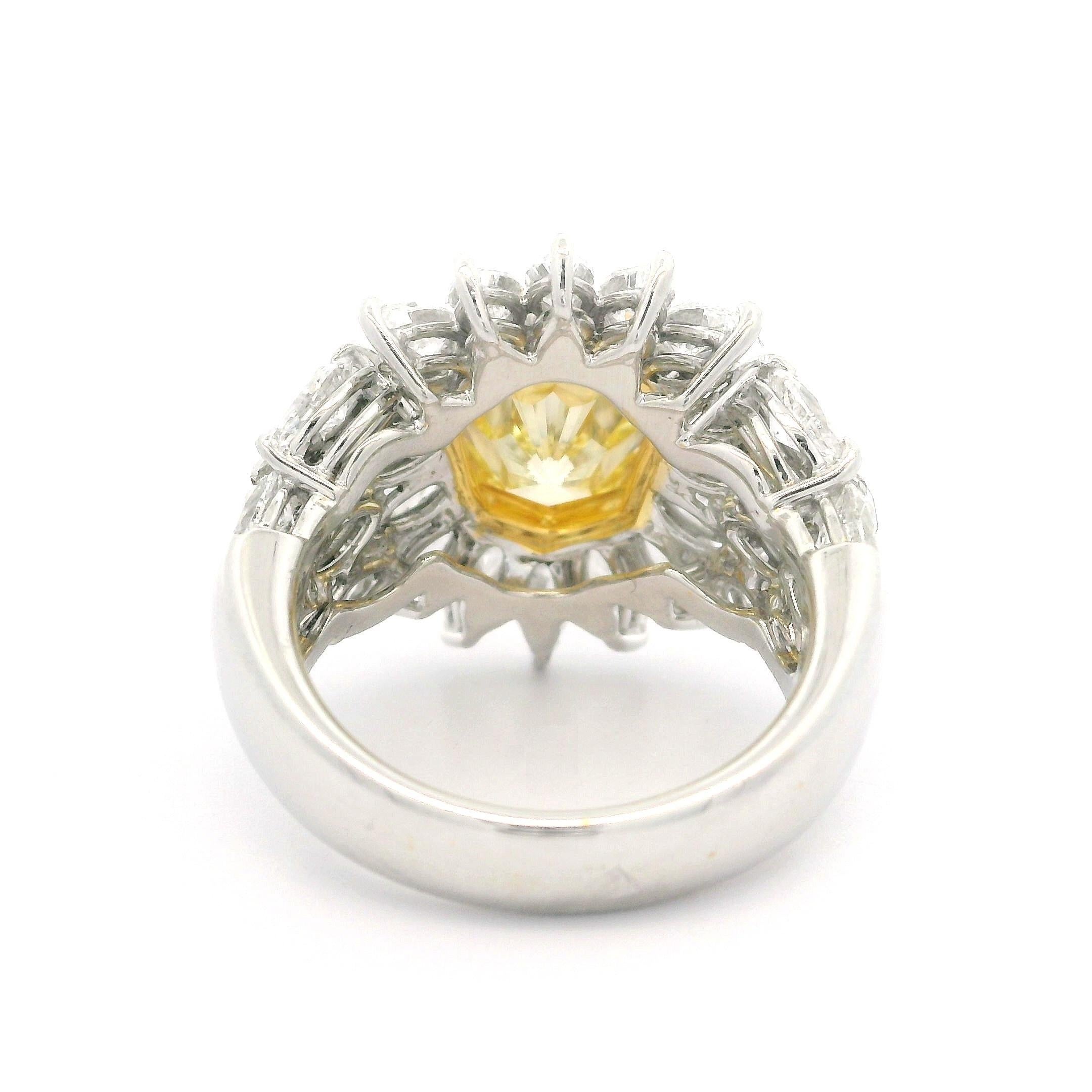 --Stone(s):--
(1) Natural Genuine Diamond - Custom Modified Octagonal Cut - Bezel Set - Fancy Yellow to Fancy Intense Color - VS2 Clarity - 2.77ct (exact - Stamped)
**See Certification Details Below**
(30) Natural Genuine Diamonds - Marquise Cut -