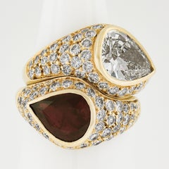 18k Gold Gia 7.78ctw Pear Ruby & Diamond Moi Et Toi Bypass Interlocking Ring