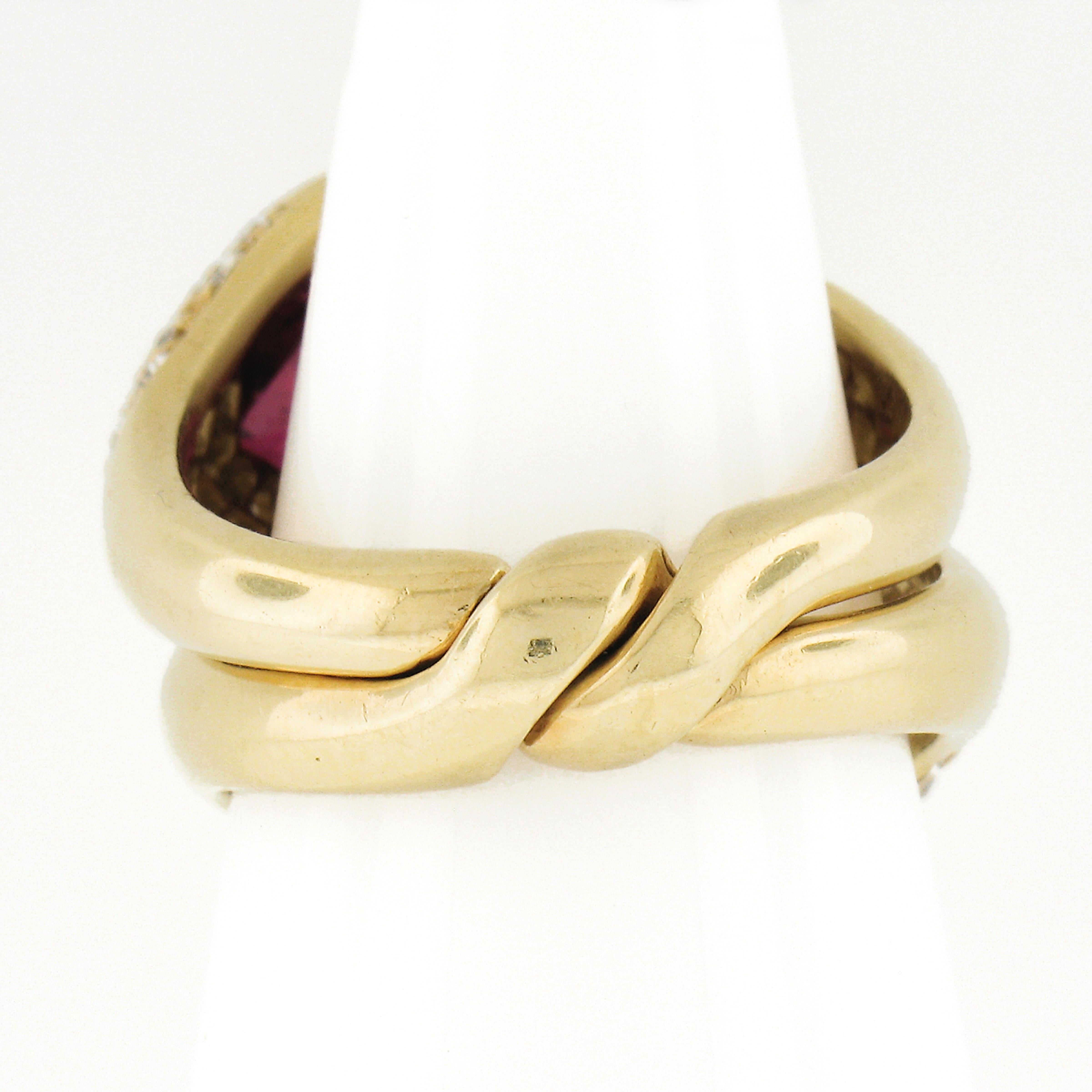 Taglio a goccia Anello a incastro Moi Et Toi Bypass in oro 18k GIA 7,78ctw Pear Ruby & Diamond in vendita