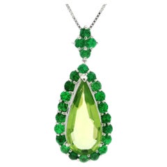 18k Gold GIA 8.3ctw GREEN Peridot Tsavorite Halo Large Teardrop Pendant Necklace