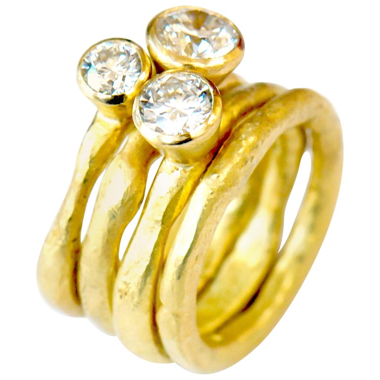 18k Gold GIA Certified Diamond Ring Stack Handmade by Disa Allsopp For Sale