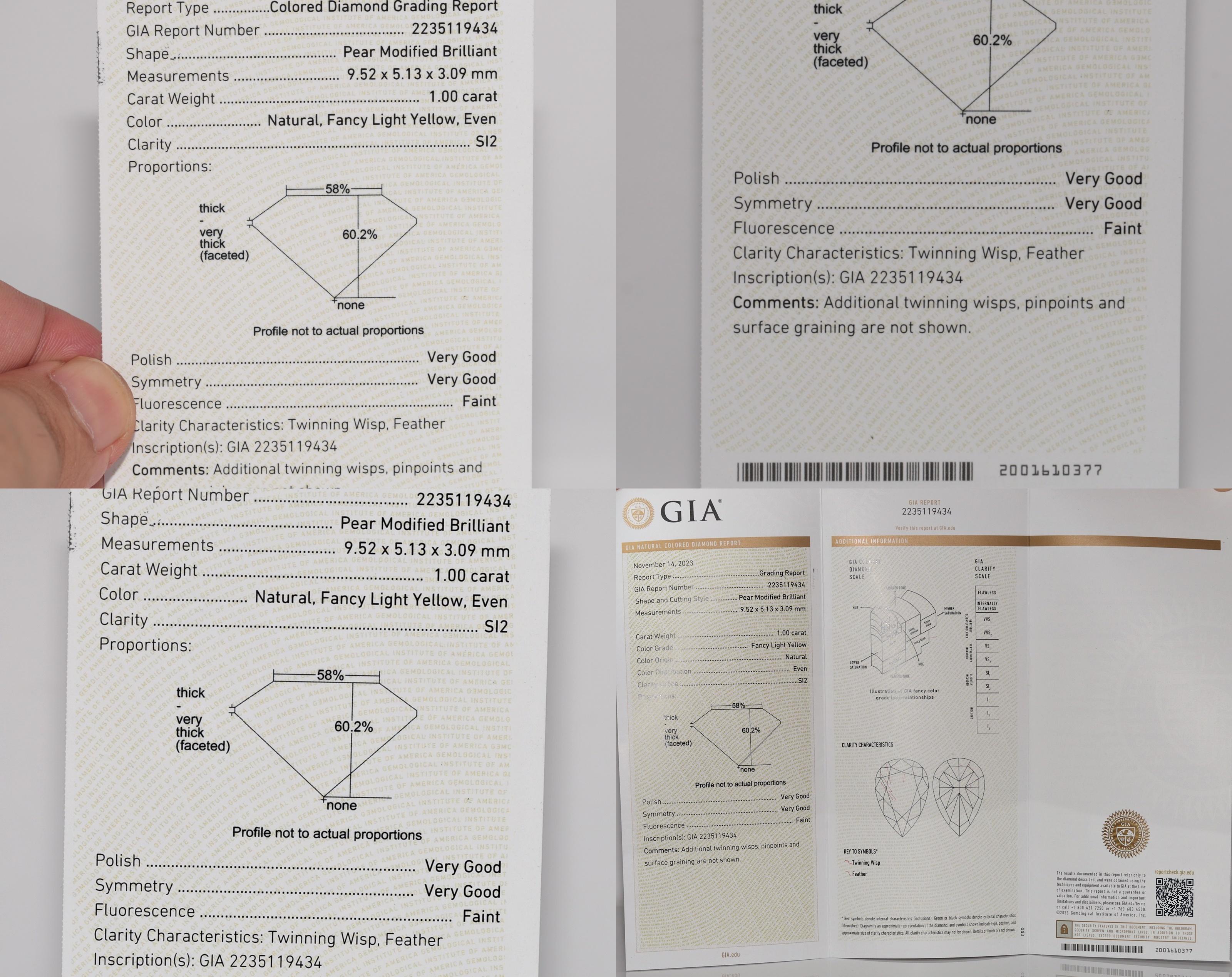 18k Gold GIA Certified Natural Fancy Light Color Pear Cut Diamond Solitaire Ring im Angebot 14