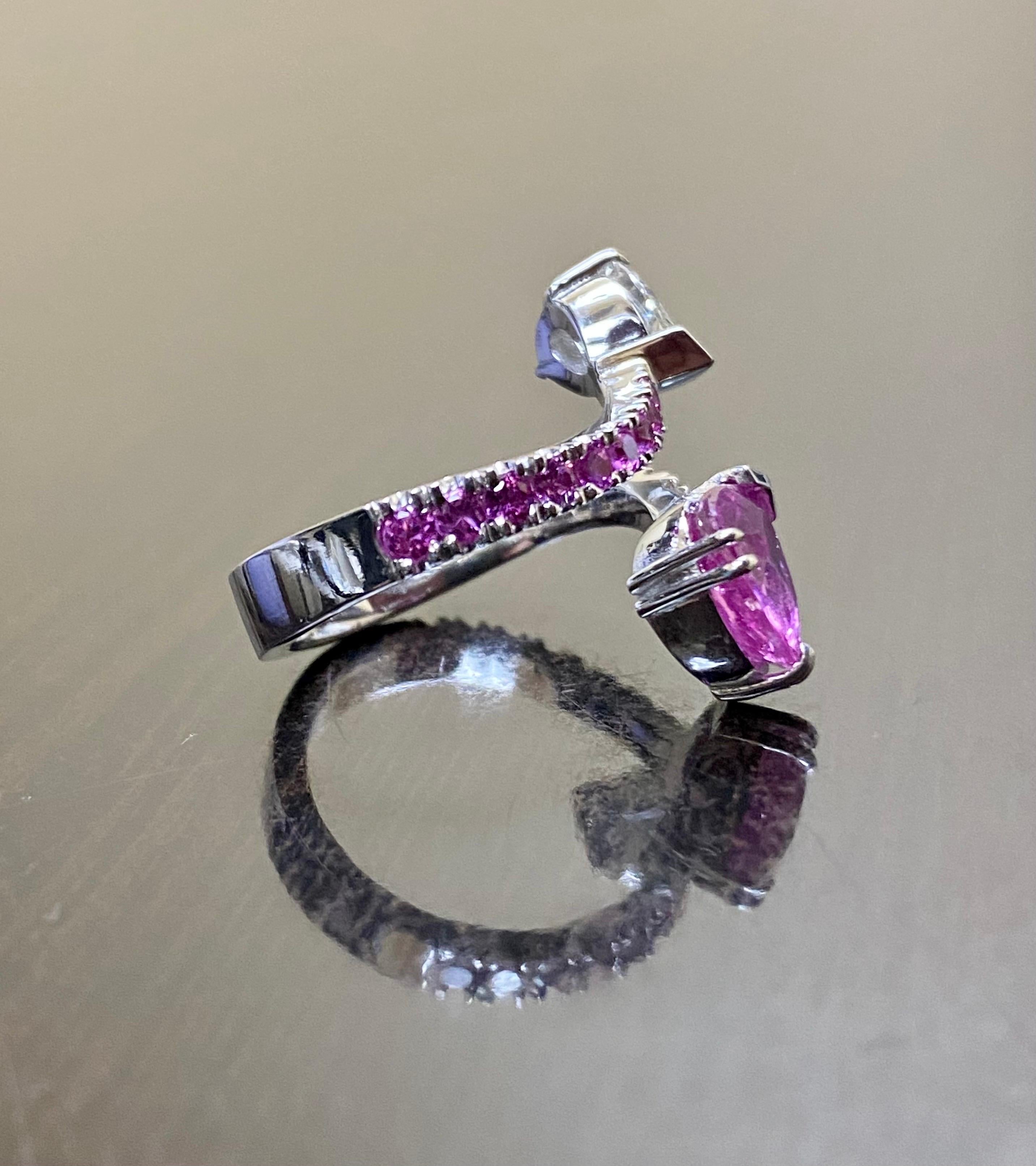18K Gold GIA Certified Pear Shape Diamond Bubblegum Pink Sapphire Bypass Ring 4
