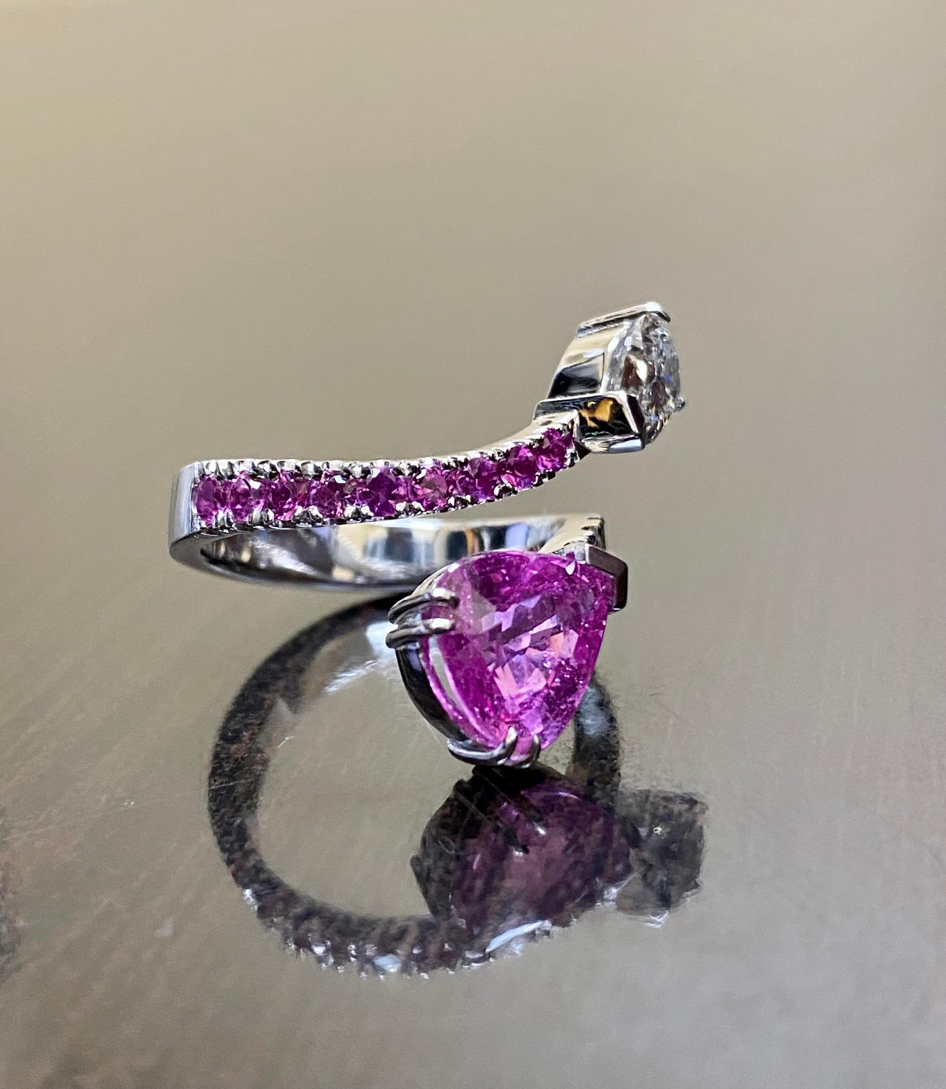 18K Gold GIA Certified Pear Shape Diamond Bubblegum Pink Sapphire Bypass Ring 5