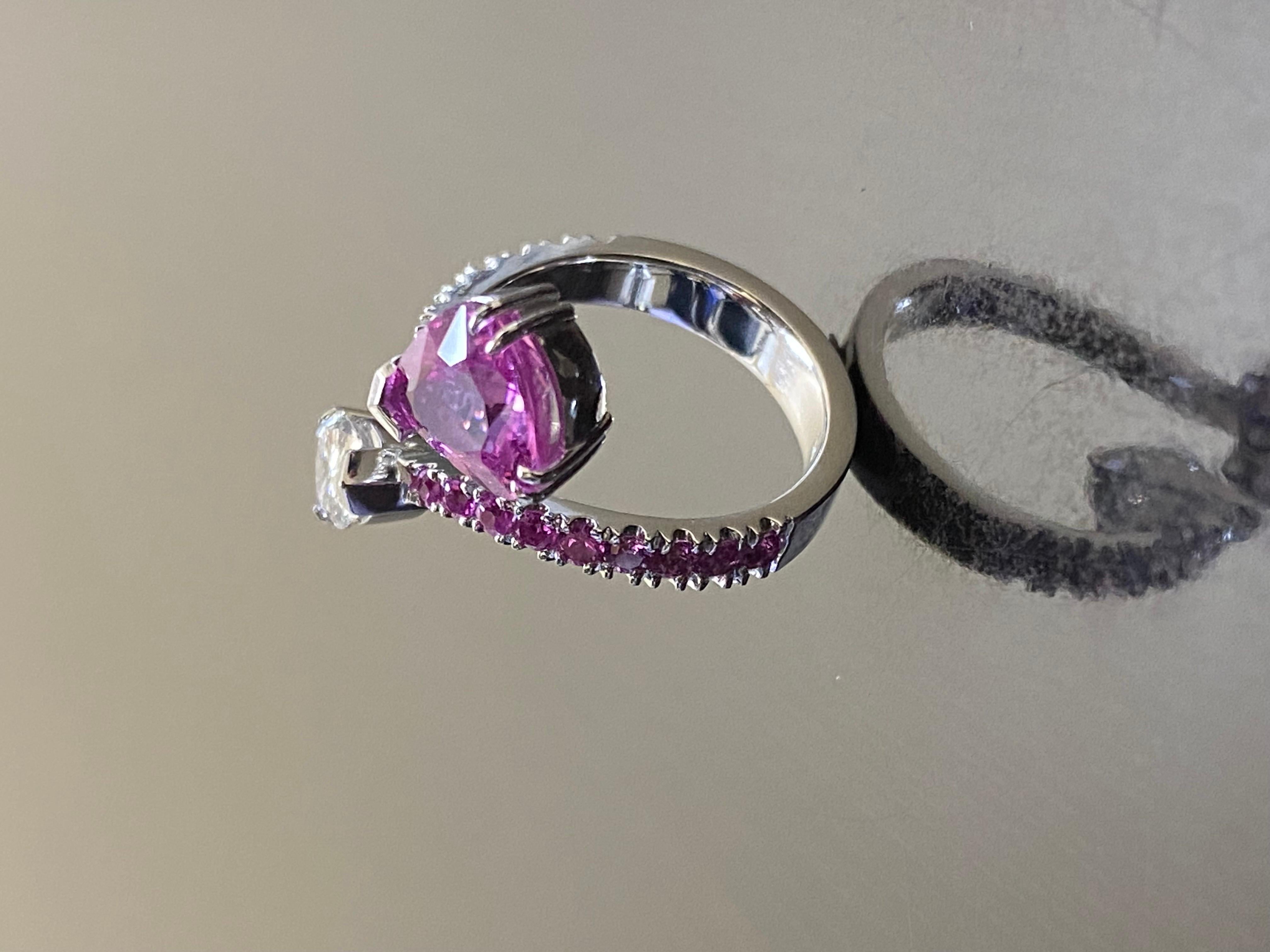 Pear Cut 18K Gold GIA Certified Pear Shape Diamond Bubblegum Pink Sapphire Bypass Ring