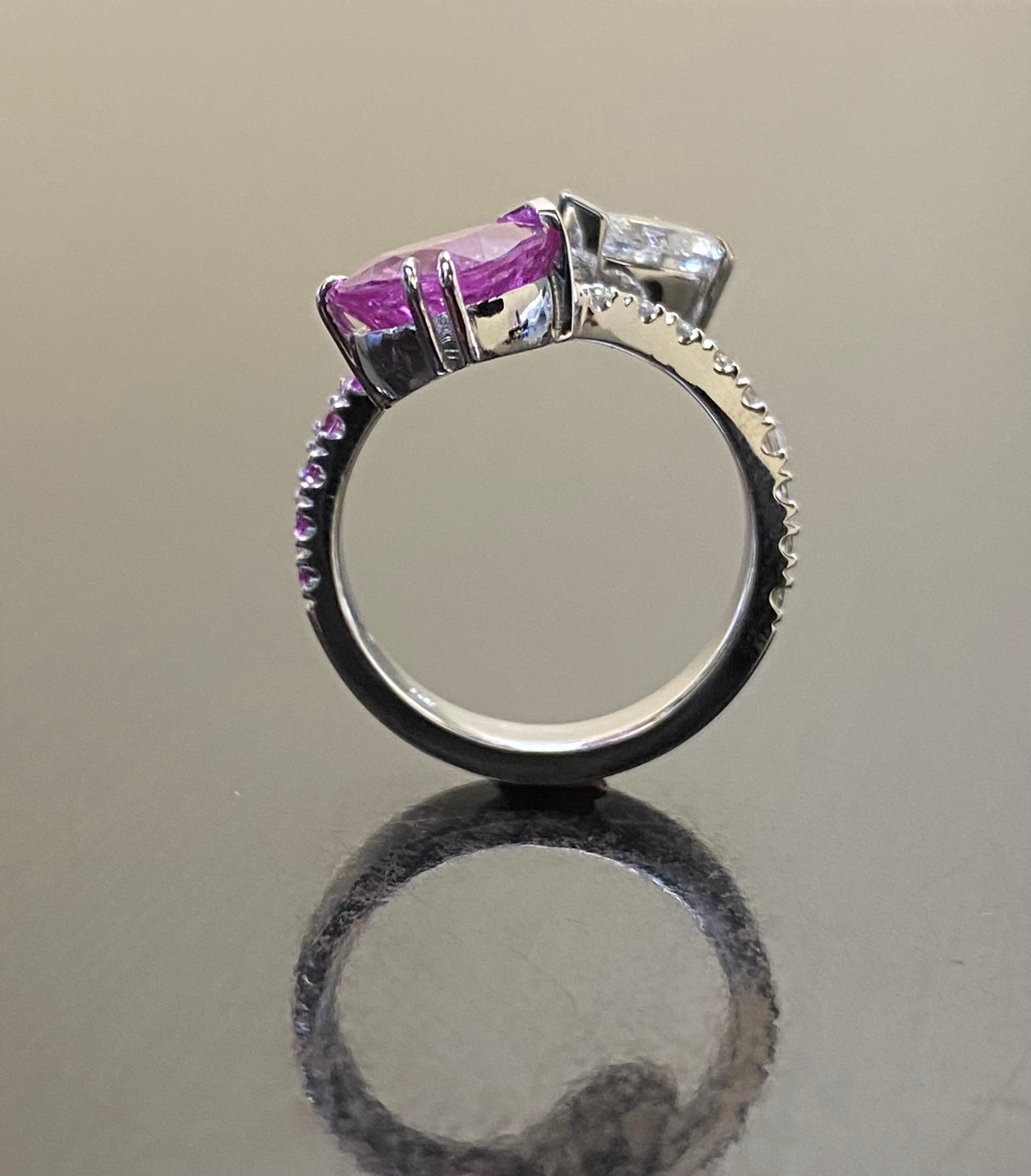 18K Gold GIA Certified Pear Shape Diamond Bubblegum Pink Sapphire Bypass Ring 2