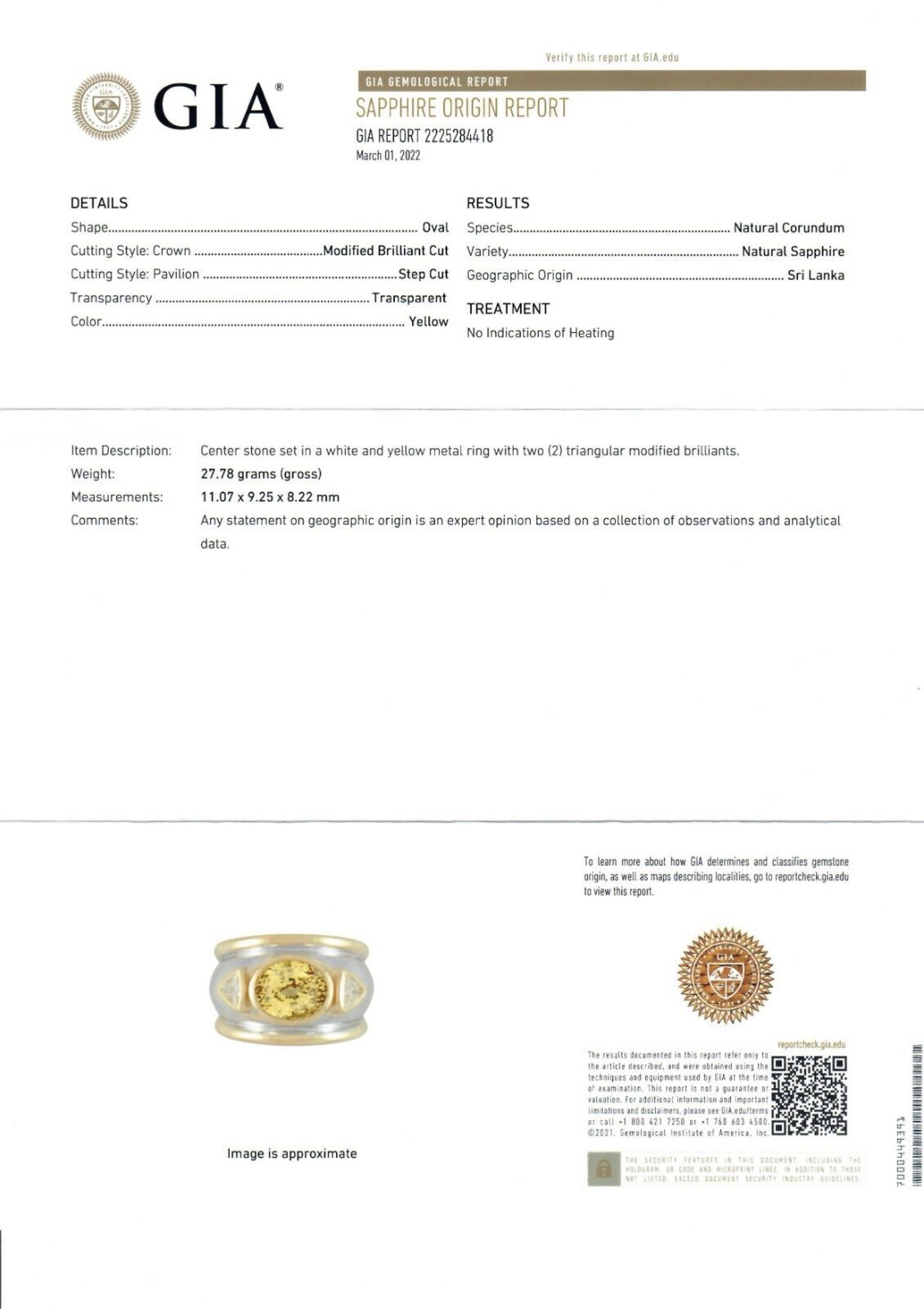 18K Gold GIA Ceylon Yellow Sapphire & Trillion Diamond Large Domed Cocktail Ring 5